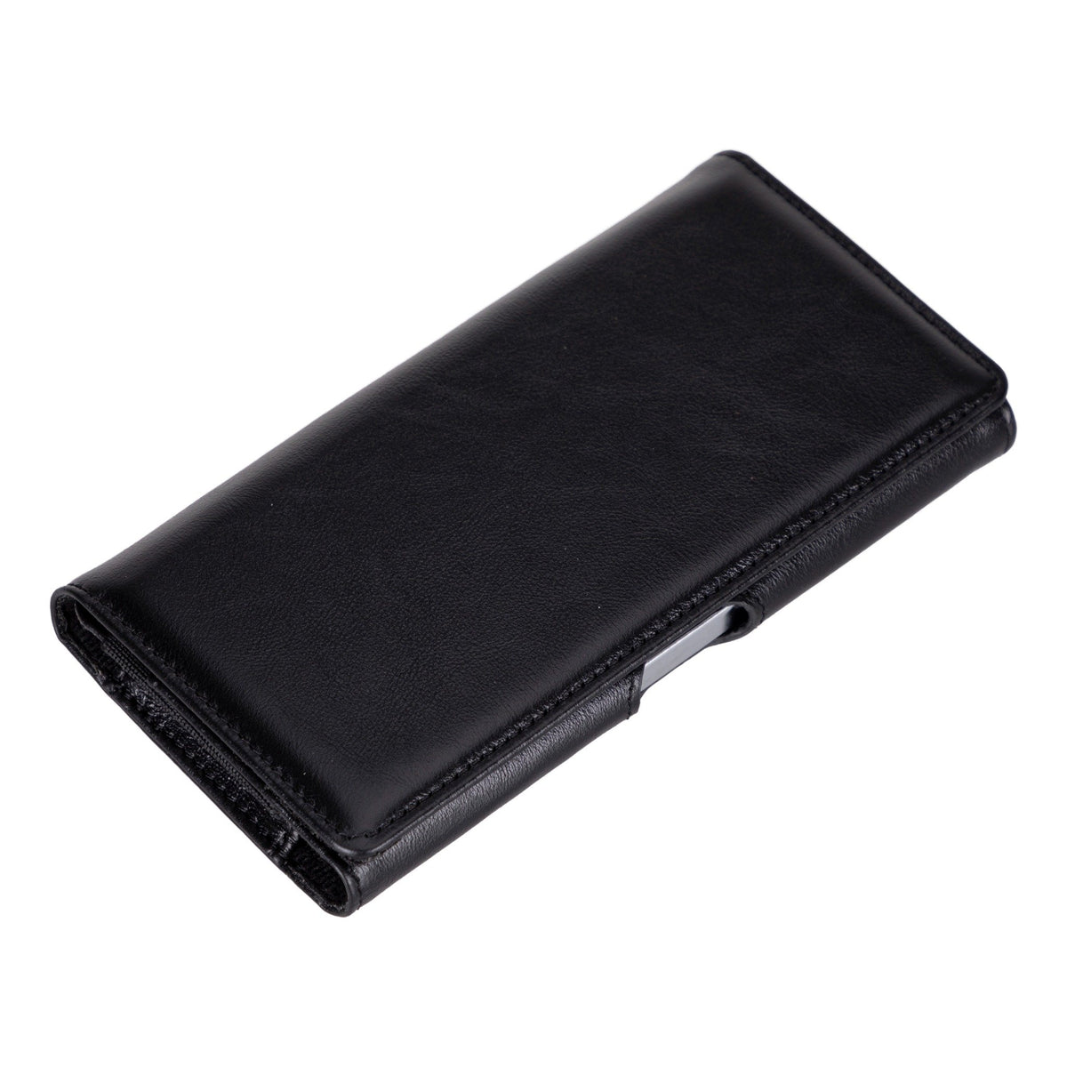 Black leather phone holster with magnetic belt clip