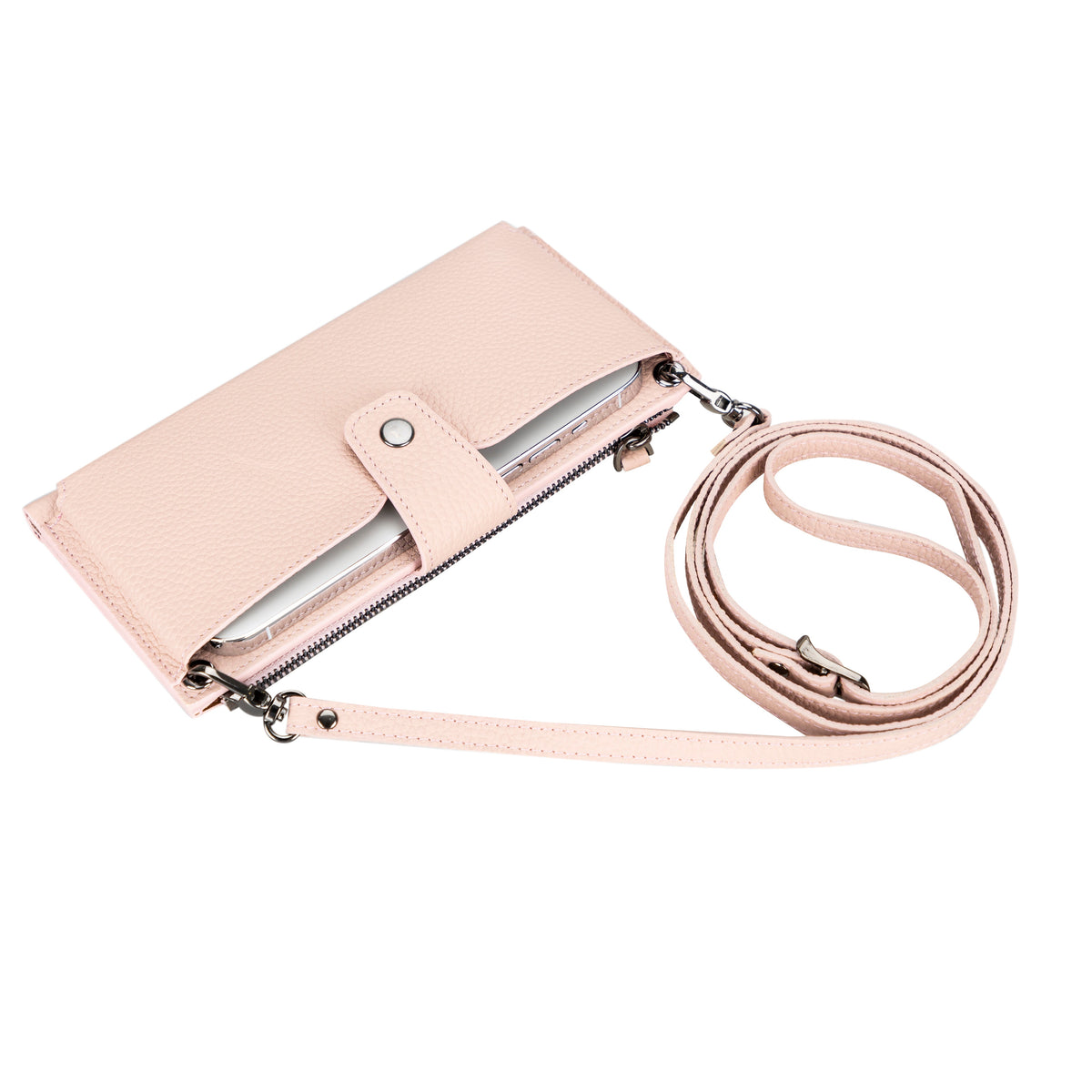 Salmon Lozano leather crossbody wallet with adjustable shoulder strap