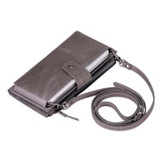 Light gray Lozano leather crossbody wallet with adjustable shoulder strap