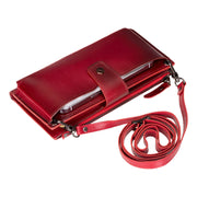 Red Lozano leather crossbody wallet with adjustable shoulder strap