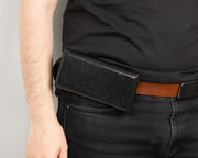 Black leather phone holster with magnetic belt clip