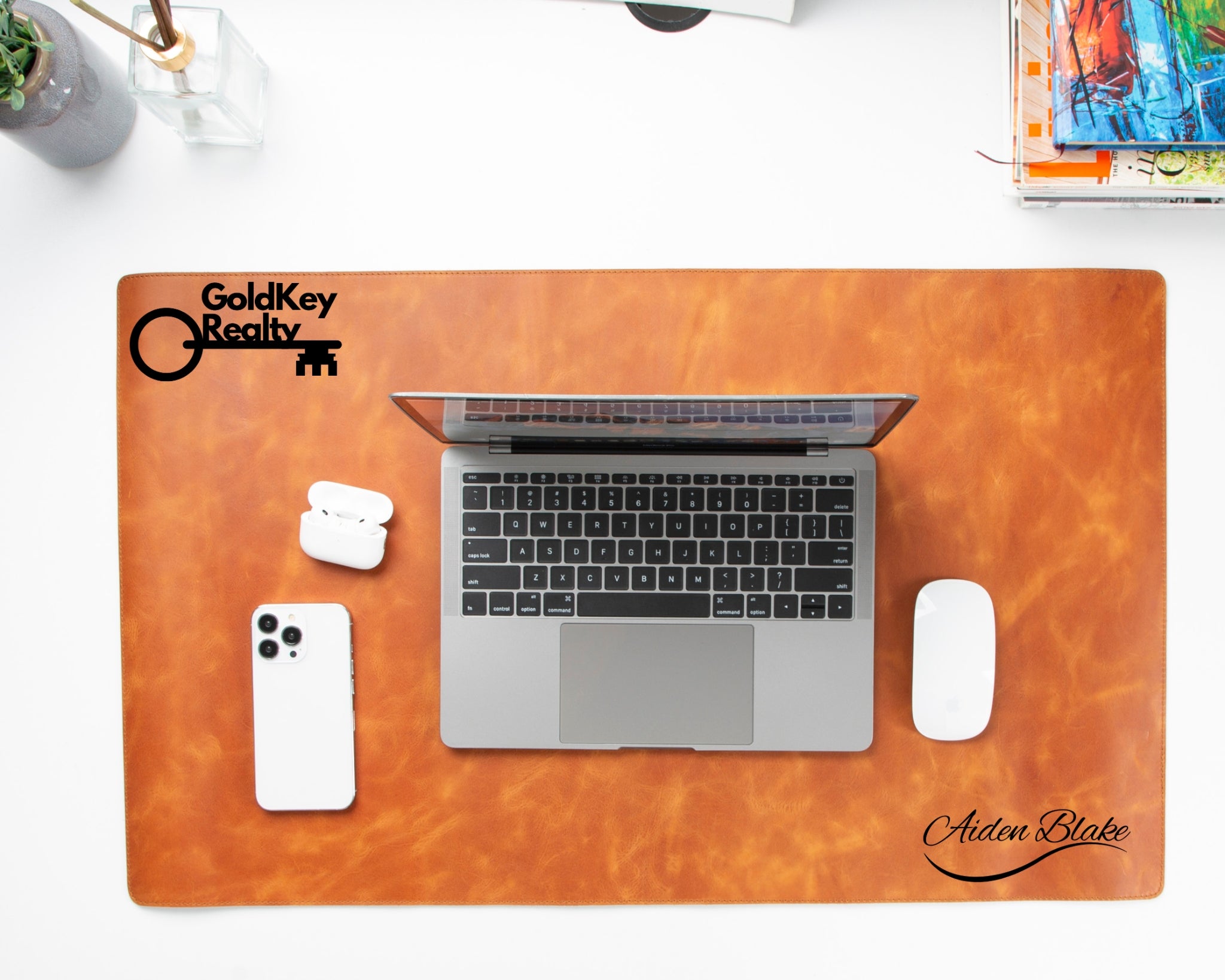 Custom Leather Deskmat, Desk Pad Desk Blotter, Writing Pad & Desk Organizer Set