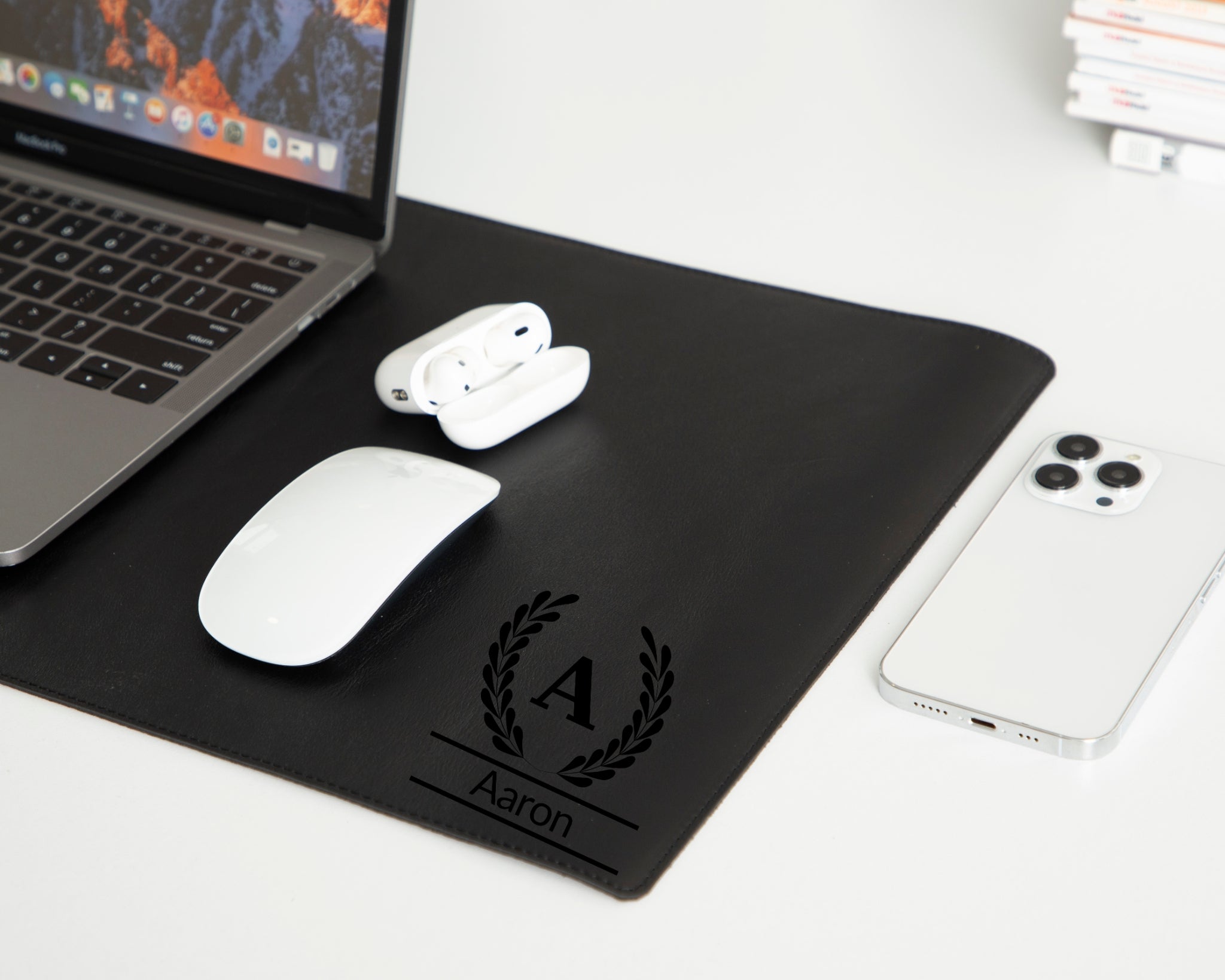Custom Leather Deskmat, Desk Pad Desk Blotter, Writing Pad & Desk Organizer Set