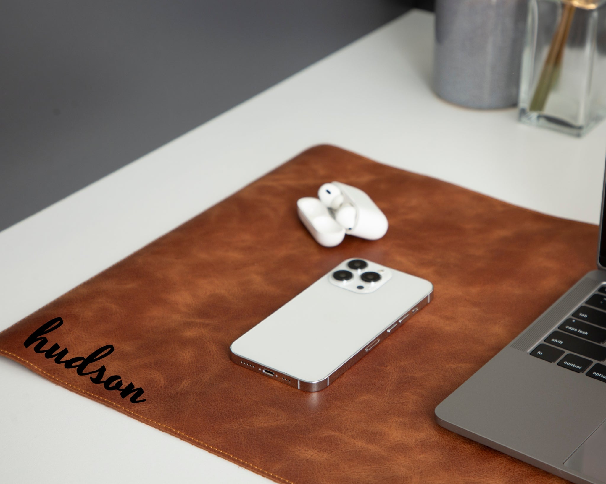 Custom Leather Deskmat, Desk Pad Desk Blotter, Writing Pad & Desk Organizer Set