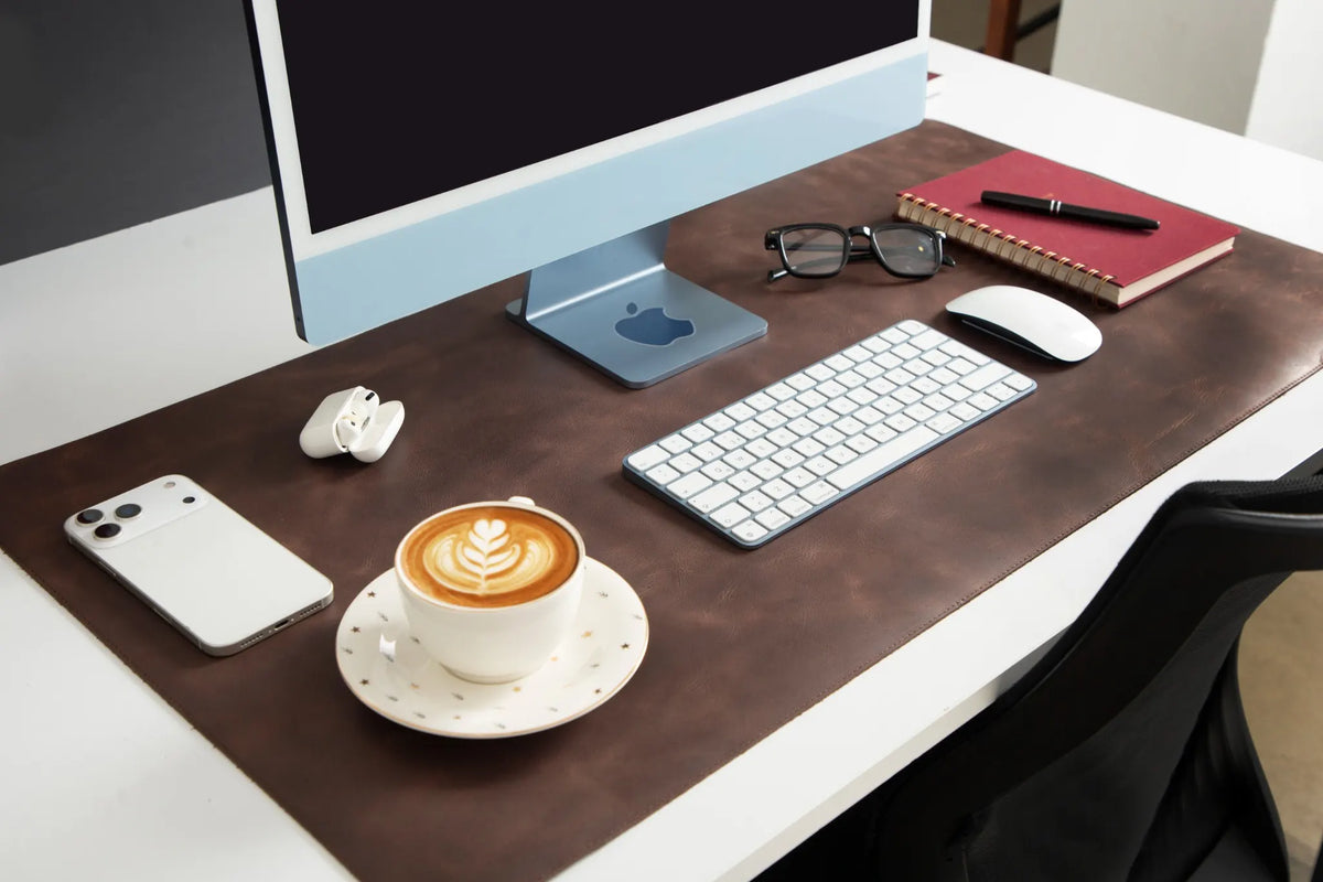Dark Brown leather desk mat tn03