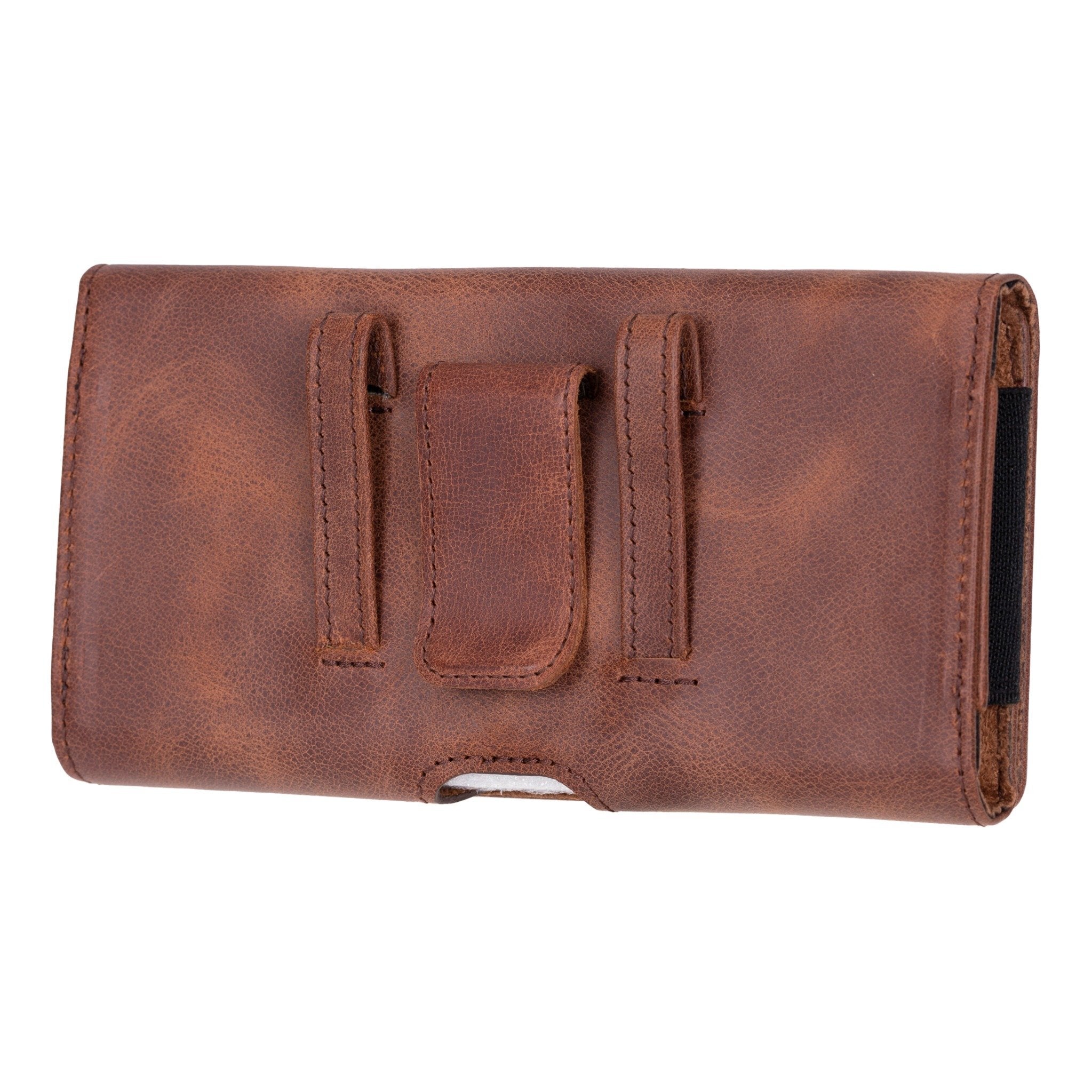 Leather Phone Holster with Magnetic Closure Pouch Metal Belt 6.1" or 6.9"