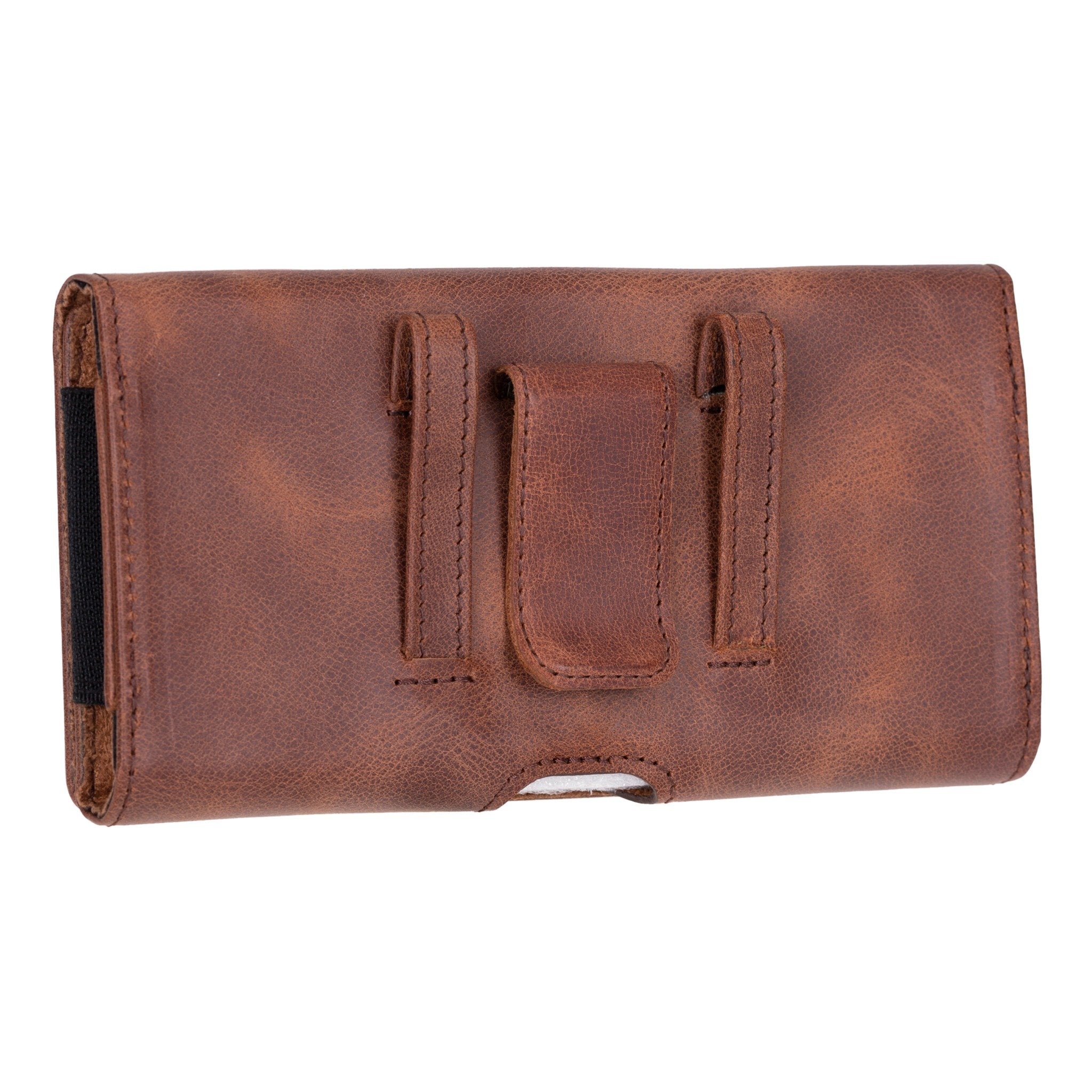 Leather Phone Holster with Magnetic Closure Pouch Metal Belt 6.1" or 6.9"