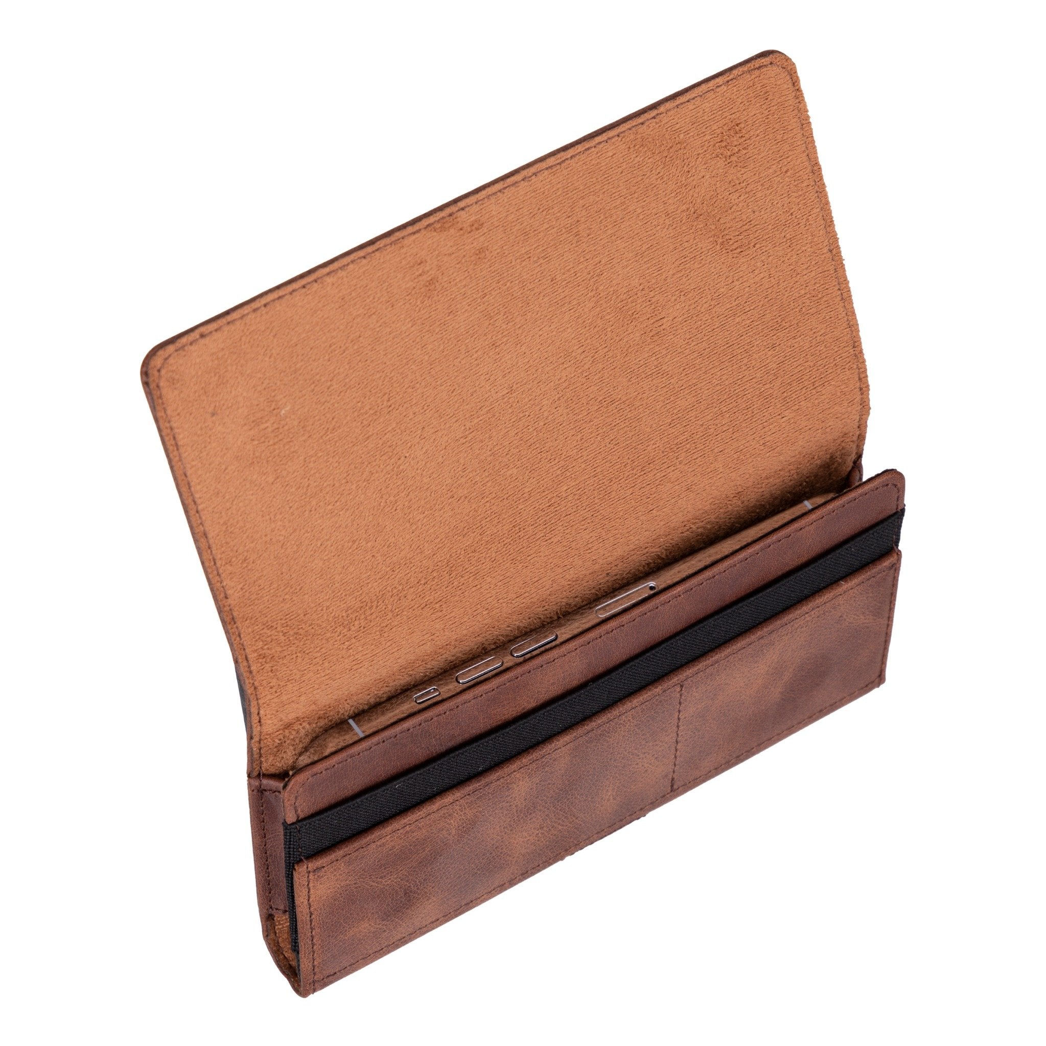 Leather Phone Holster with Magnetic Closure Pouch Metal Belt 6.1" or 6.9"