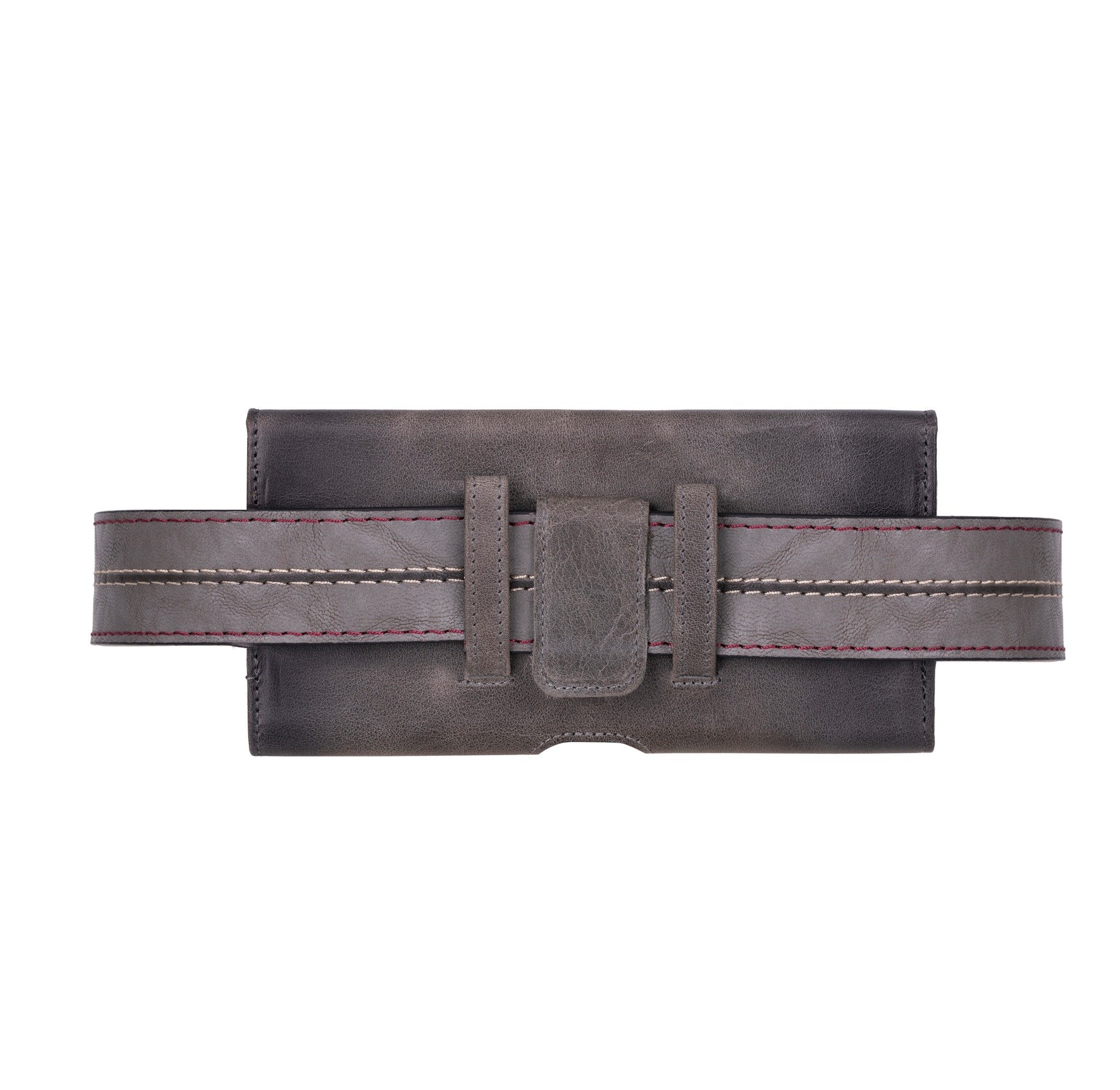 Leather Phone Holster with Magnetic Closure Pouch Metal Belt 6.1" or 6.9"