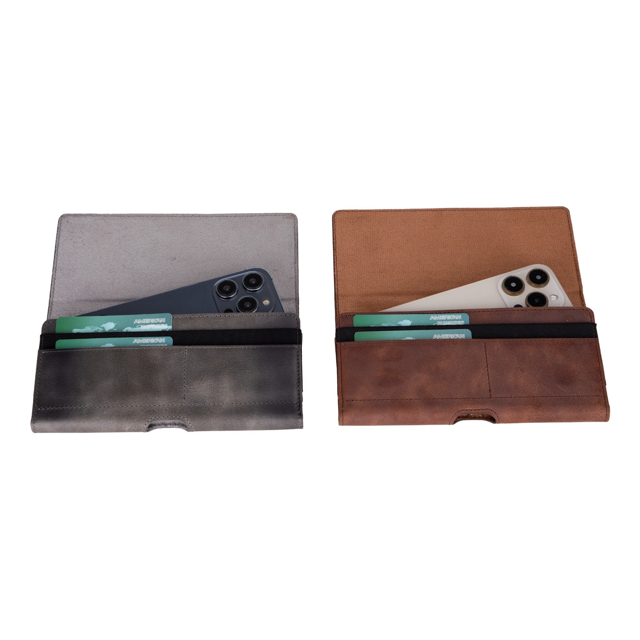 Leather Phone Holster with Magnetic Closure Pouch Metal Belt 6.1" or 6.9"