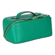 Mint full grain leather makeup bag in three-quarter view