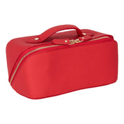 Flame full grain leather makeup bag in three-quarter view