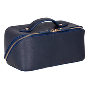 Regal full grain leather makeup bag in three-quarter view