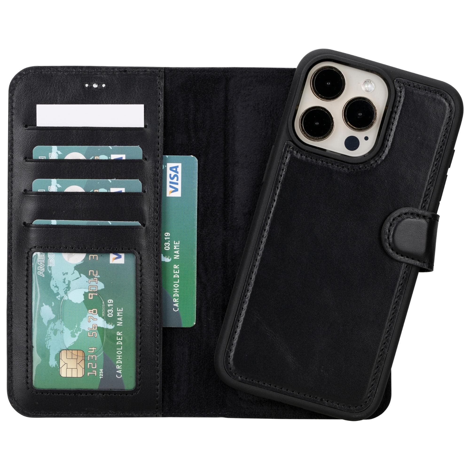 iPhone 15 Series Leather Wallet Case Black / iPhone 15 Pro Max