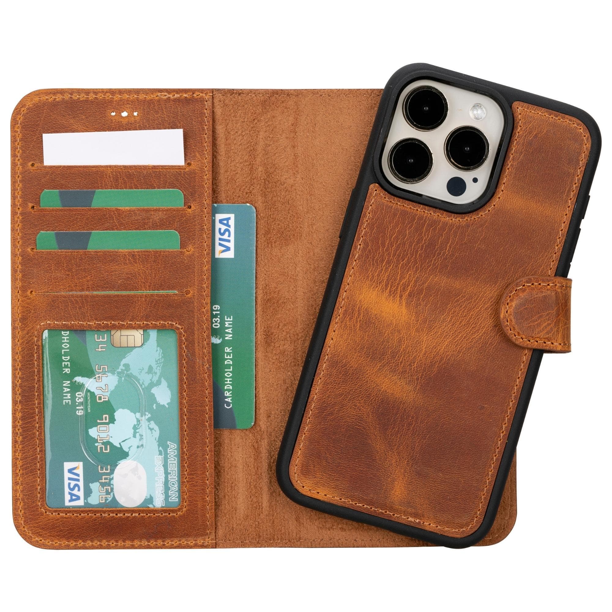 iPhone 15 Series Leather Wallet Case Tan / iPhone 15 Pro Max