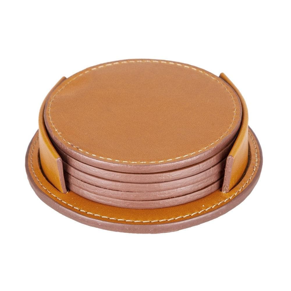 Bouletta Divine Geniun Leather Handmade Cup Coaster Rustic Tan With Effect