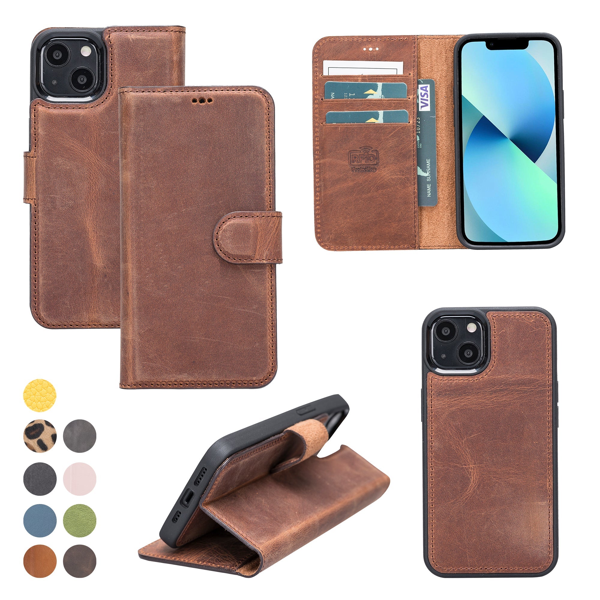 LupinnyLeather Leather Magnetic Detachable Wallet Case for iPhone 13 Mini (5.4") 54