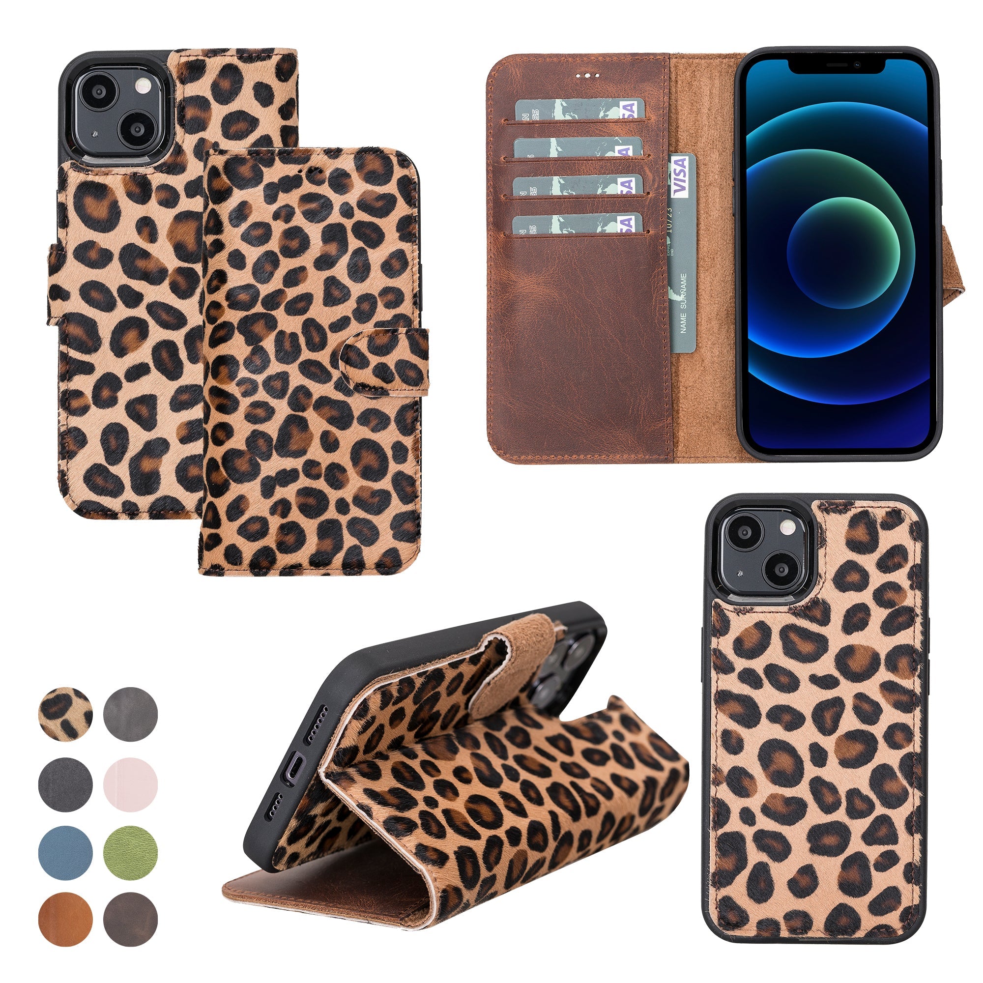 LupinnyLeather Leather Magnetic Detachable Wallet Case for iPhone 13 (6.1")