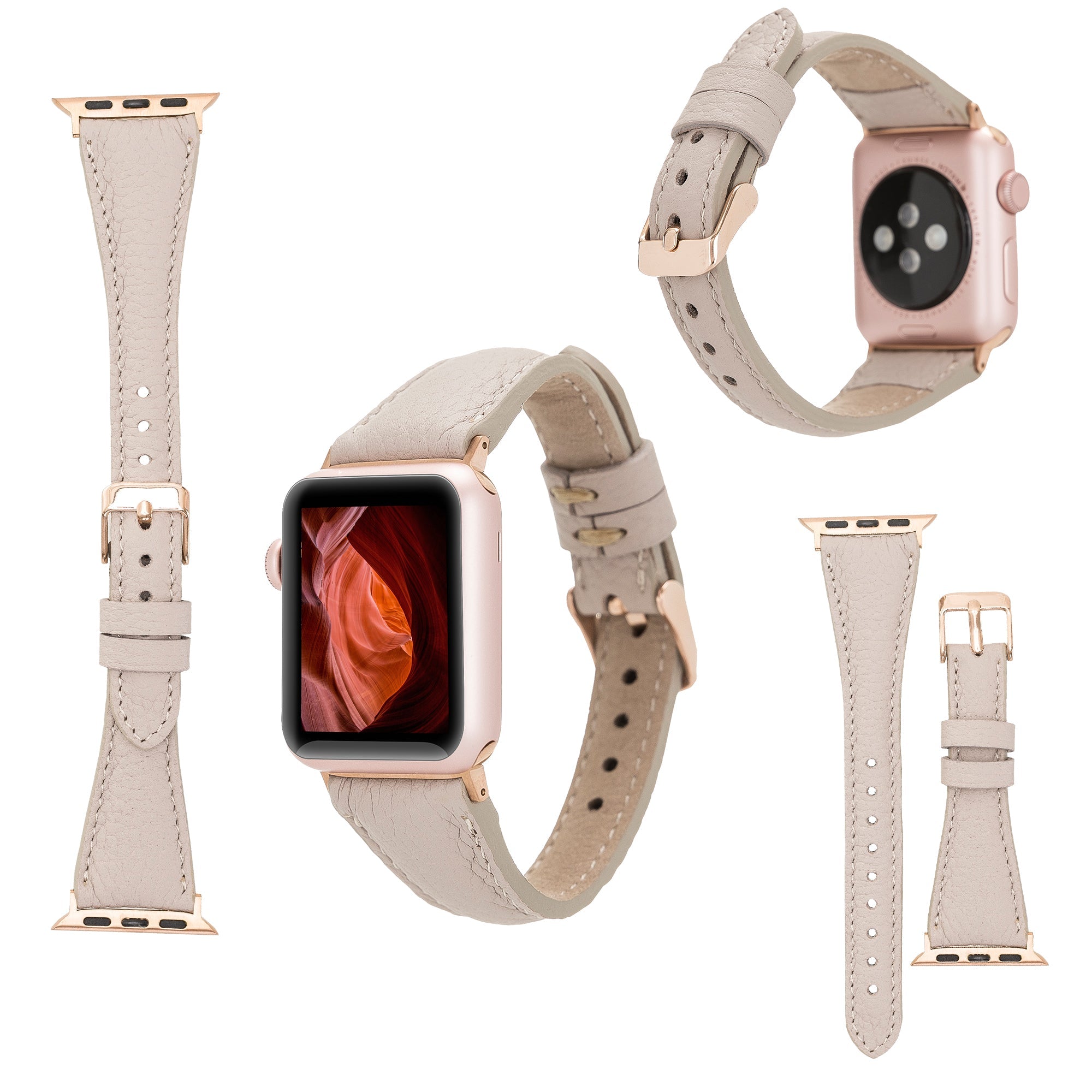 LupinnyLeather Beige Leather Watch Band for Apple Watch and Fitbit Versa 3 2 1 Watch Band 2