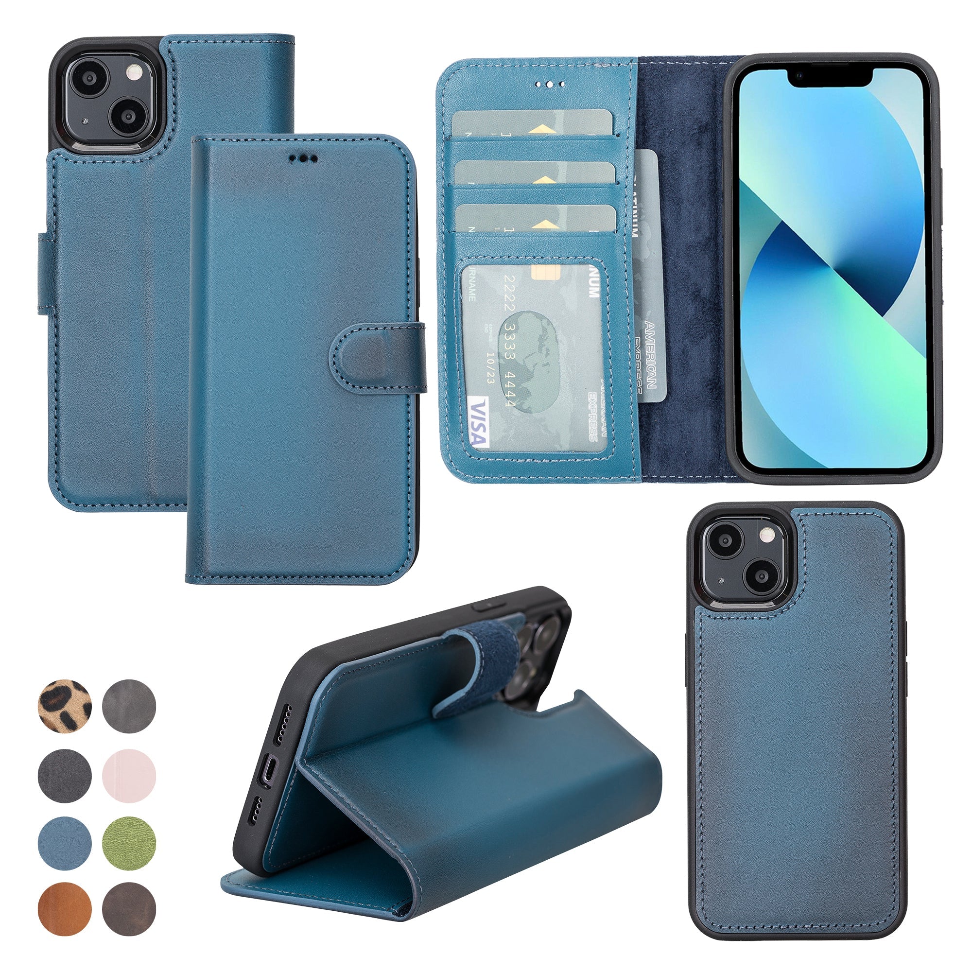 LupinnyLeather Leather Magnetic Detachable Wallet Case for iPhone 13 Mini (5.4") 114