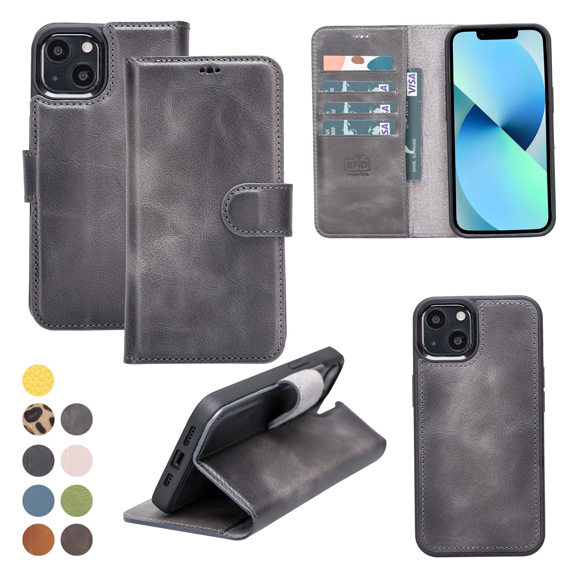 LupinnyLeather Leather Magnetic Detachable Wallet Case for iPhone 13 (6.1") 24
