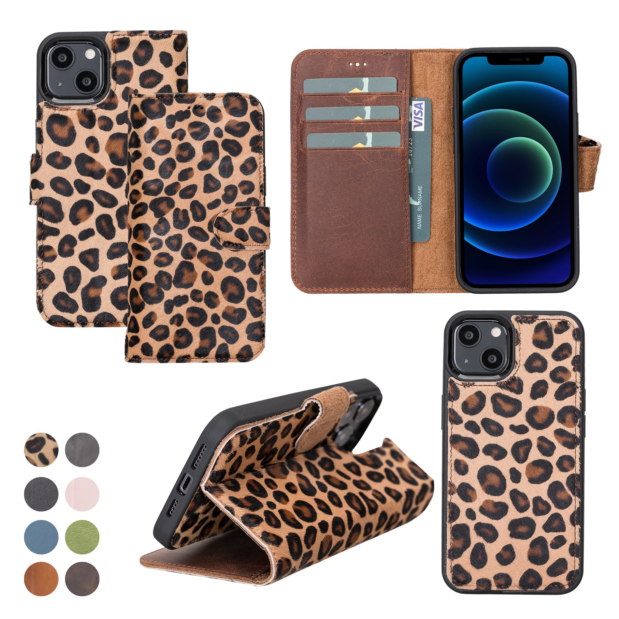 Leather Wallet Case for iPhone 13 Mini Leopard 2