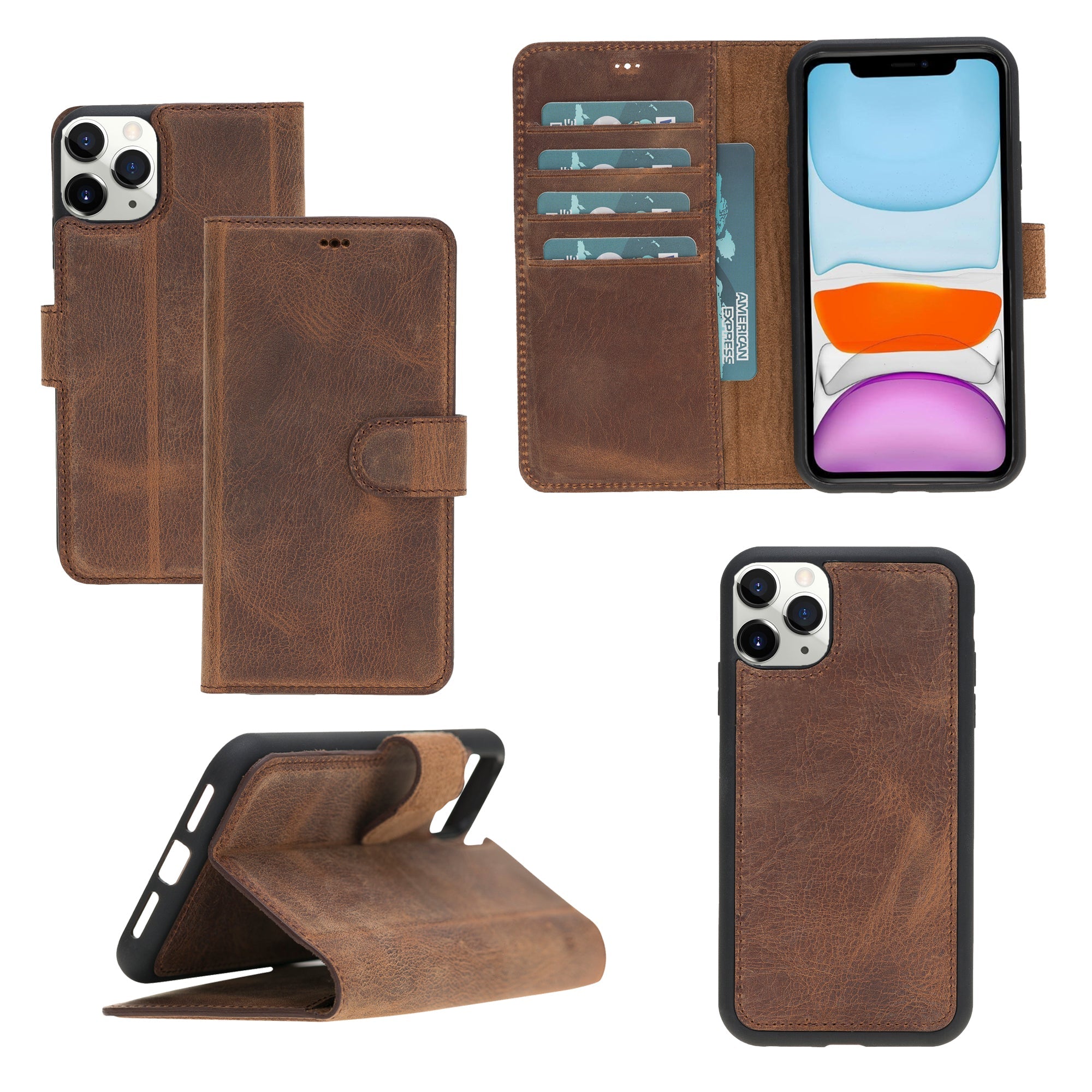LupinnyLeather Leather Magnetic Detachable Wallet Case for iPhone 11 Pro Max 8