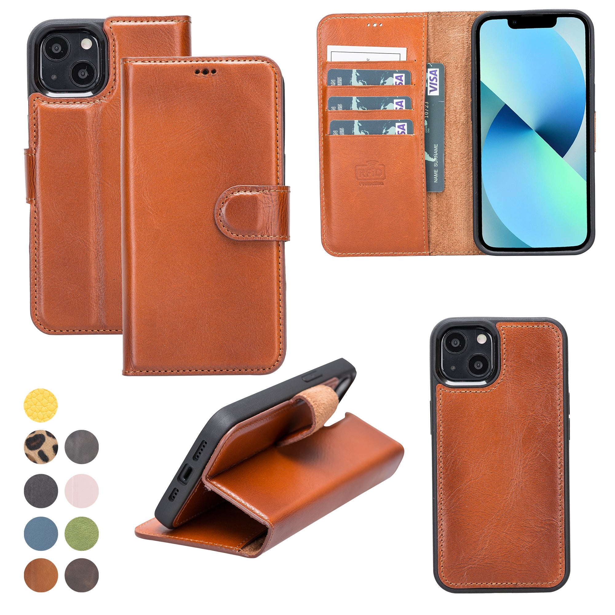 LupinnyLeather Leather Magnetic Detachable Wallet Case for iPhone 13 (6.1") 39