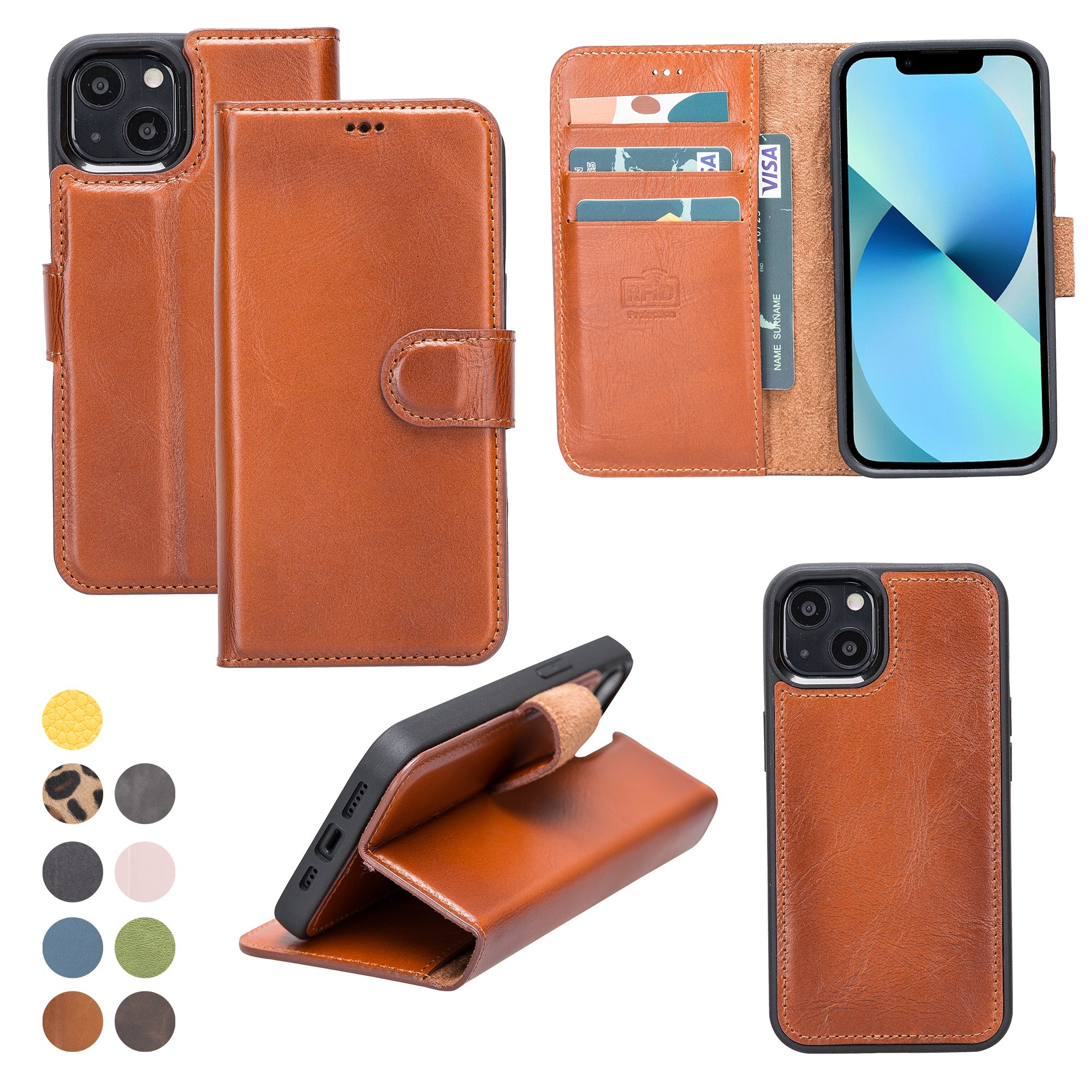 LupinnyLeather Leather Magnetic Detachable Wallet Case for iPhone 13 Mini (5.4") 39