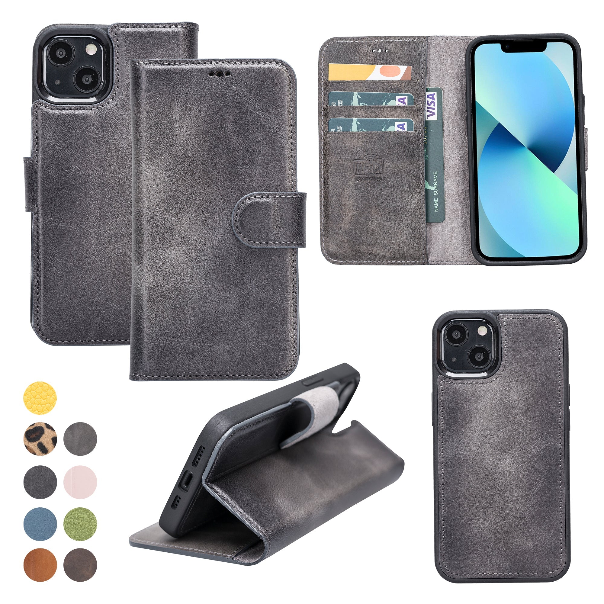 LupinnyLeather Leather Magnetic Detachable Wallet Case for iPhone 13 Mini (5.4") 24
