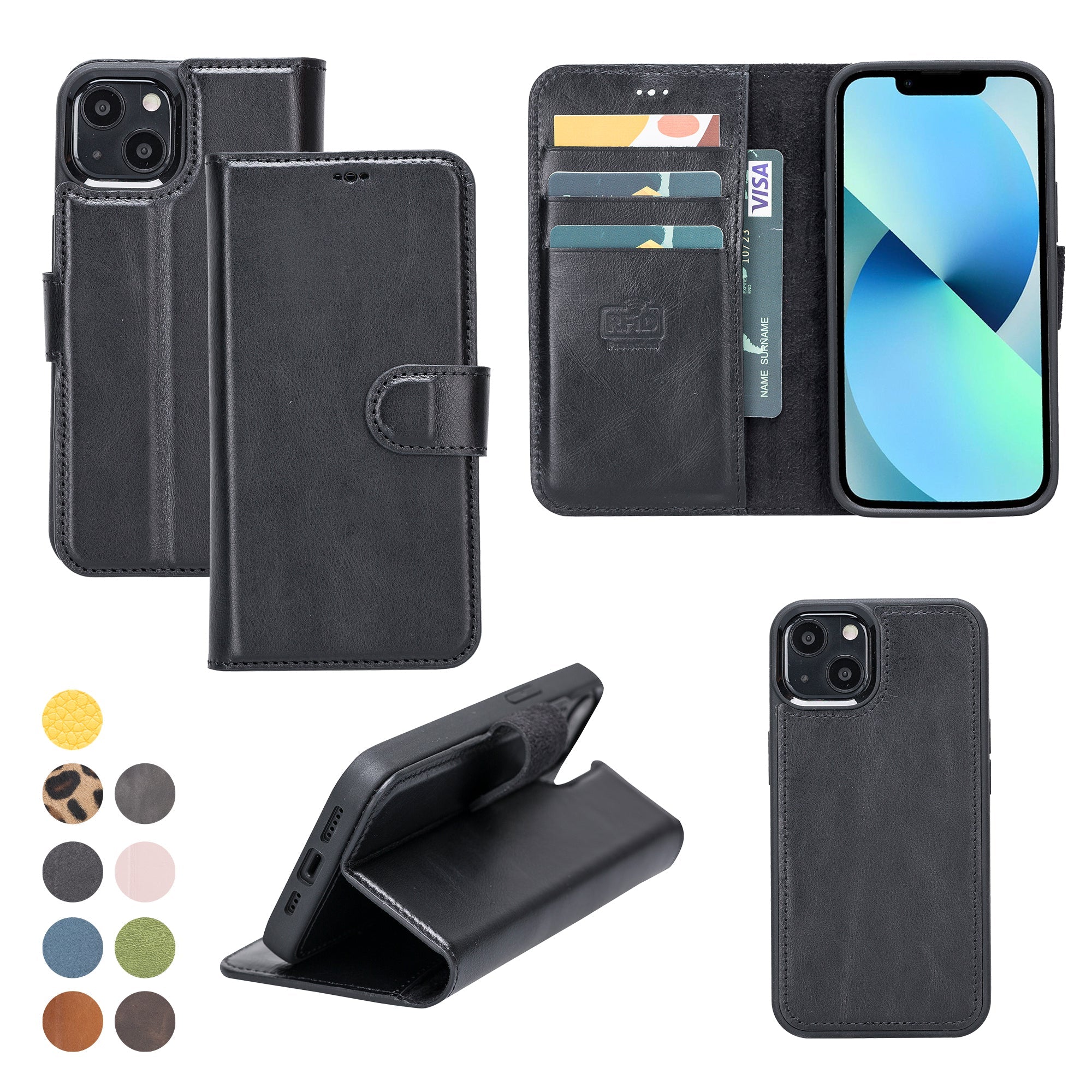 LupinnyLeather Leather Magnetic Detachable Wallet Case for iPhone 13 Mini (5.4") 9