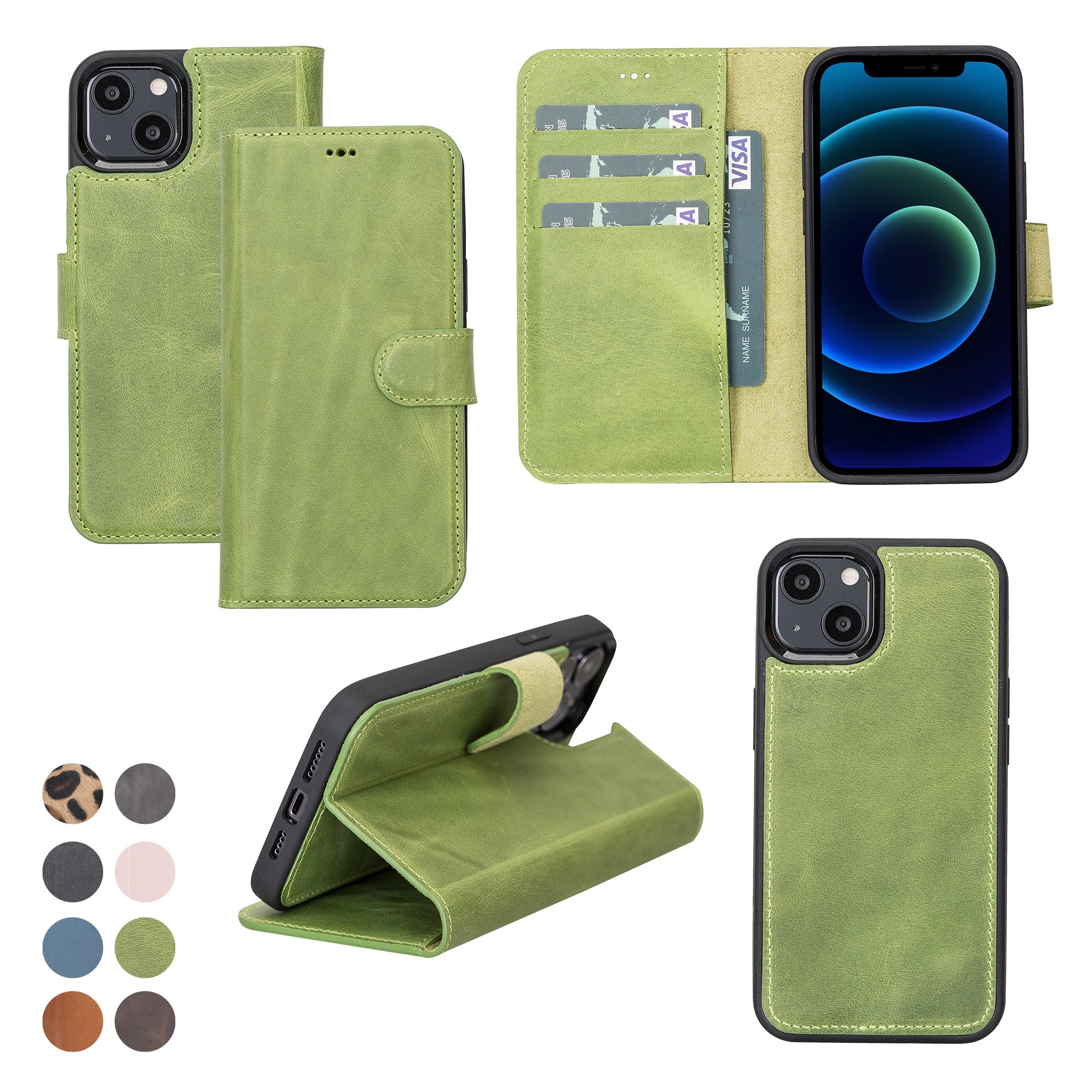 LupinnyLeather Leather Magnetic Detachable Wallet Case for iPhone 13 Mini (5.4") 129