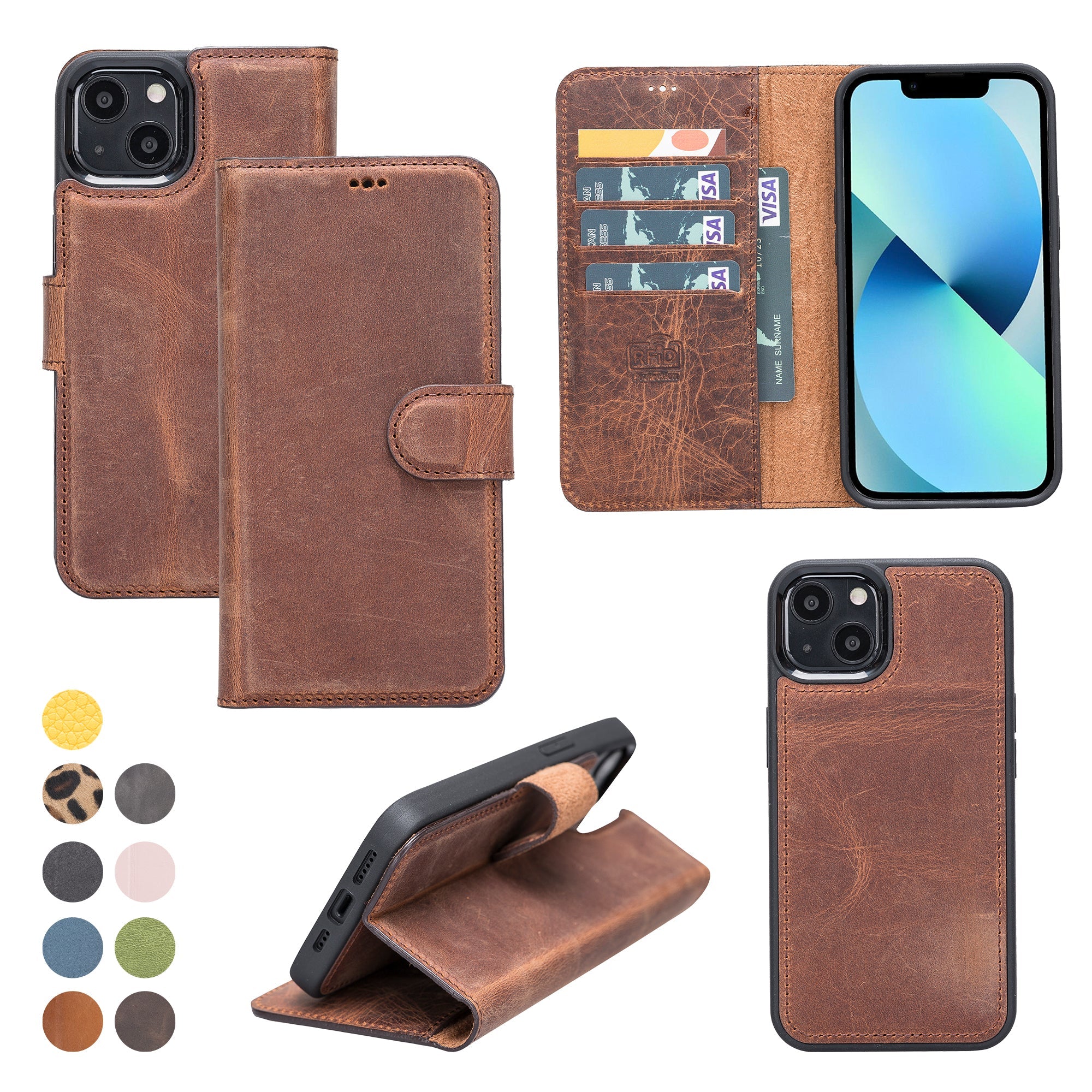 LupinnyLeather Leather Magnetic Detachable Wallet Case for iPhone 13 (6.1") 57