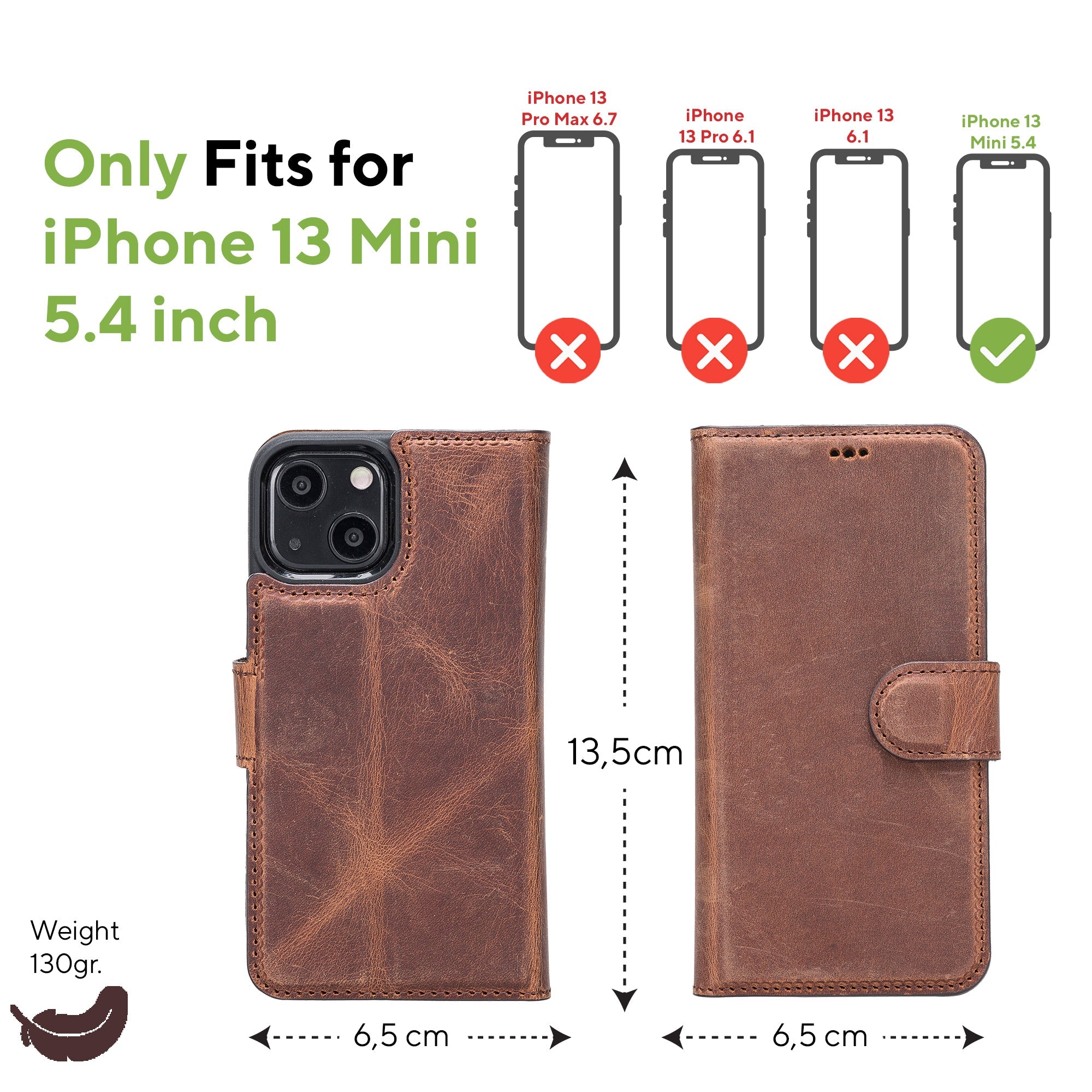 LupinnyLeather Leather Magnetic Detachable Wallet Case for iPhone 13 Mini (5.4") 55