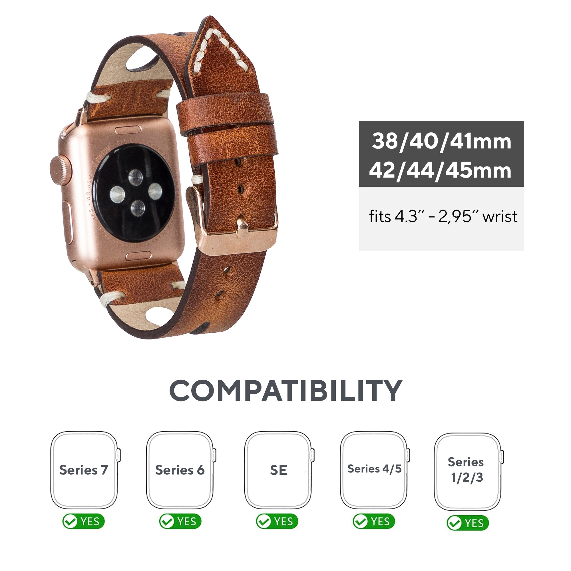 LupinnyLeather Cardiff Brown Leather Watch Band for Apple Watch 38mm 40mm 41mm 42mm 44mm 45mm 5