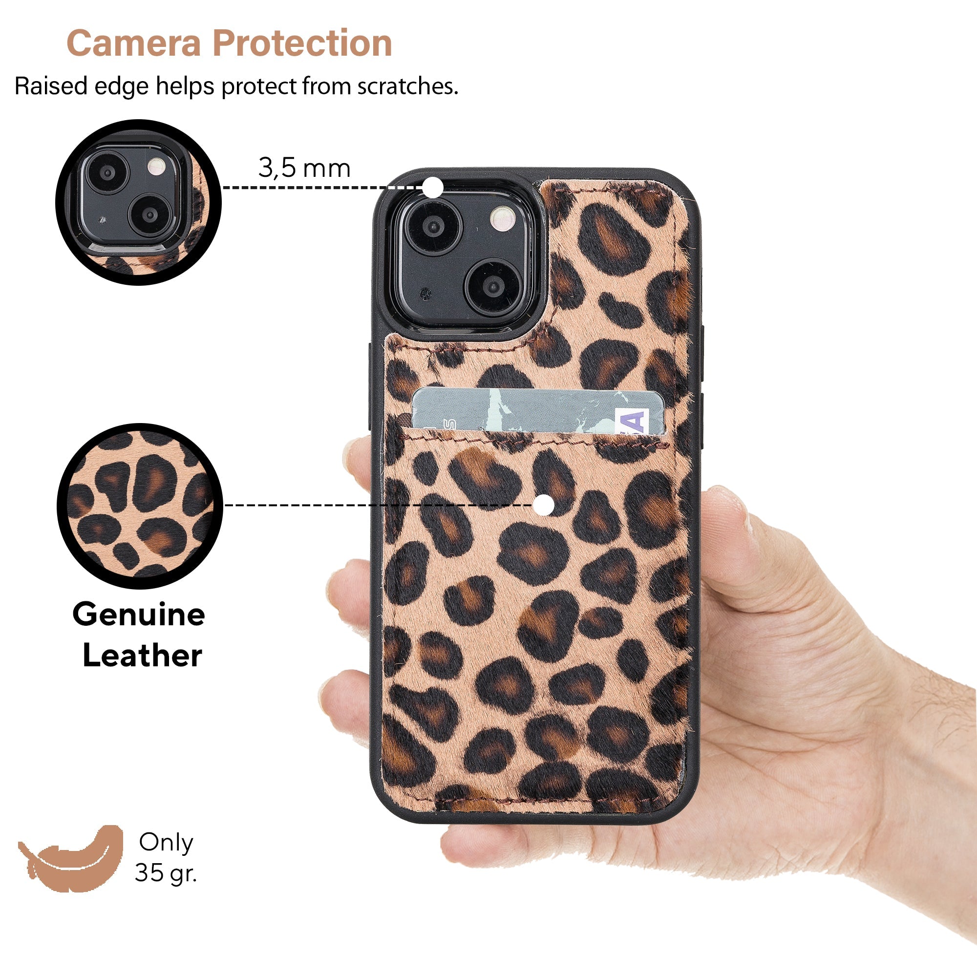 LupinnyLeather Leopard Furry Supreme Sleeve Back Cover Phone Case for iPhone 13 Mini (5.4") 9