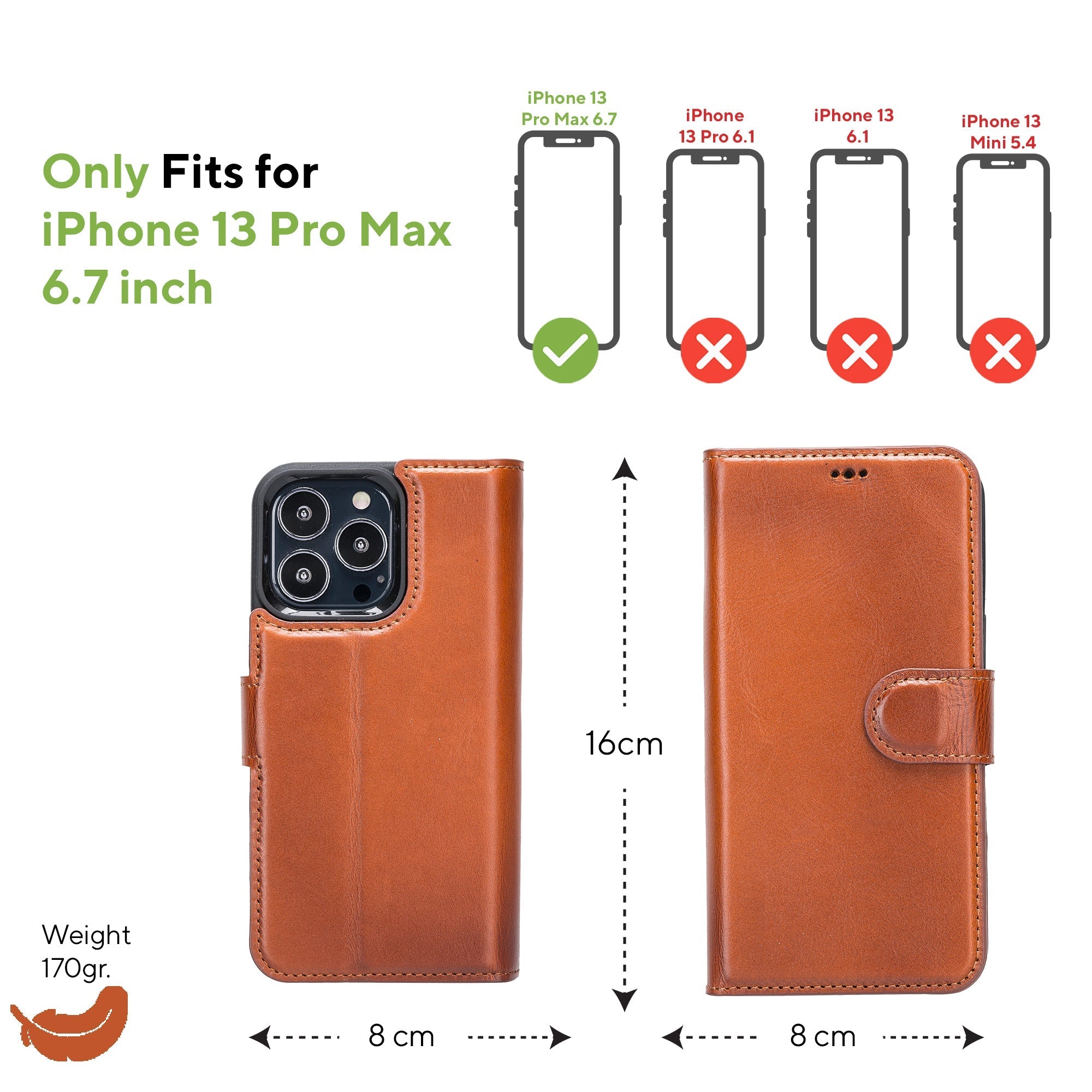 LupinnyLeather Rustic Brown Leather Magnetic Detachable Wallet Case for iPhone 13 Pro Max (6.7") 11