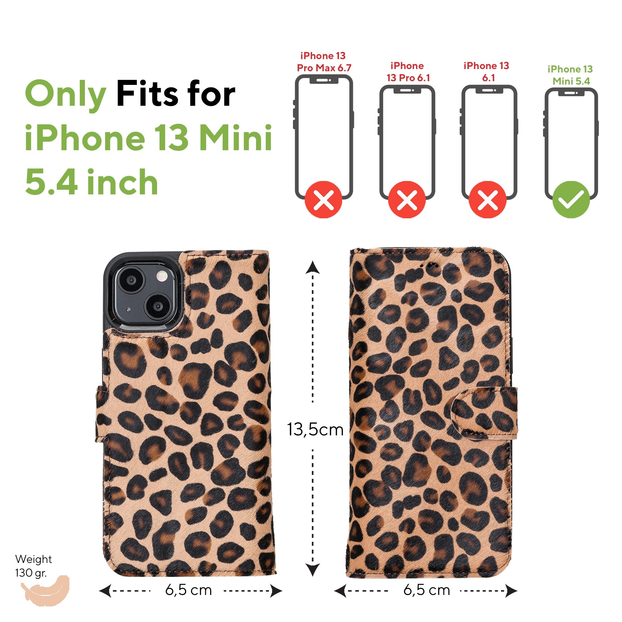 Leather Wallet Case for iPhone 13 Mini Leopard 3