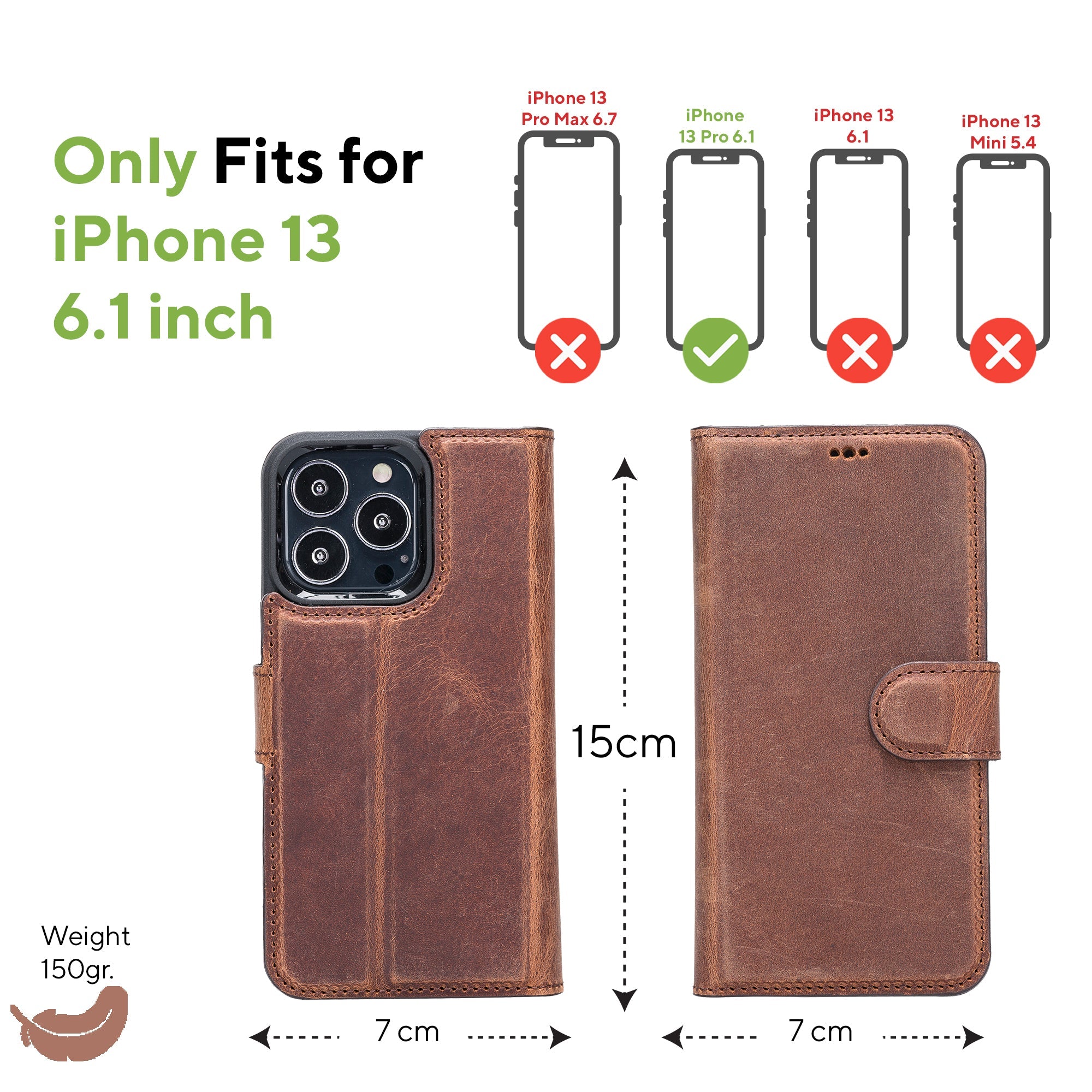 LupinnyLeather Brown Leather Magnetic Detachable Wallet Case for iPhone 13 Pro (6.1") 10