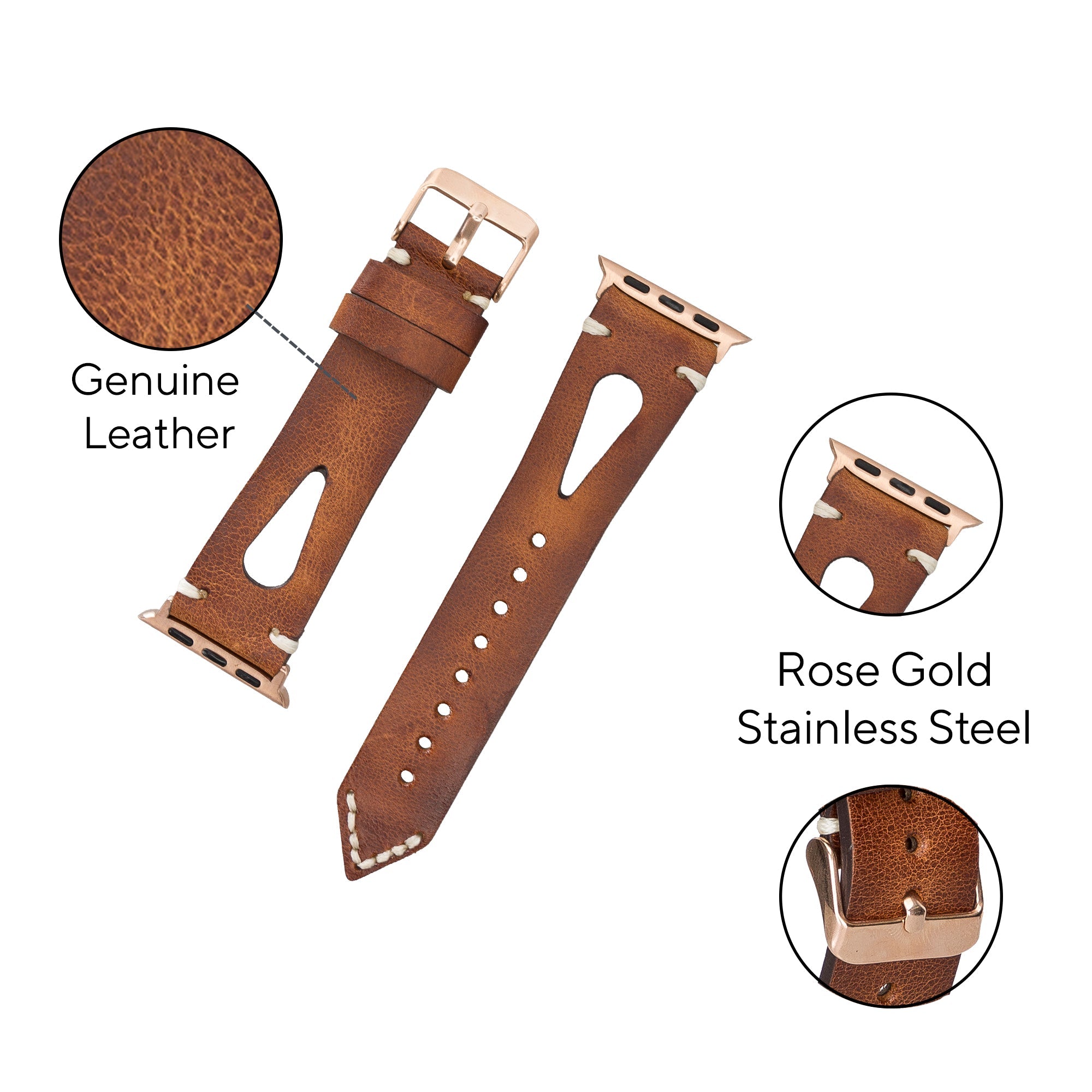 LupinnyLeather Cardiff Brown Leather Watch Band for Apple Watch 38mm 40mm 41mm 42mm 44mm 45mm 3