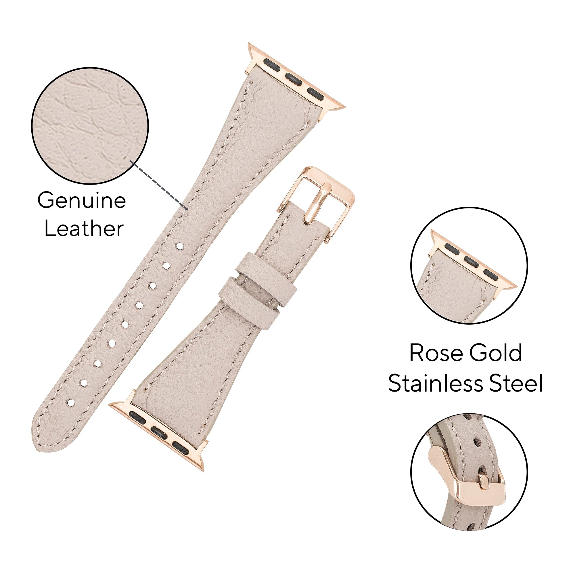 LupinnyLeather Beige Leather Watch Band for Apple Watch and Fitbit Versa 3 2 1 Watch Band 3