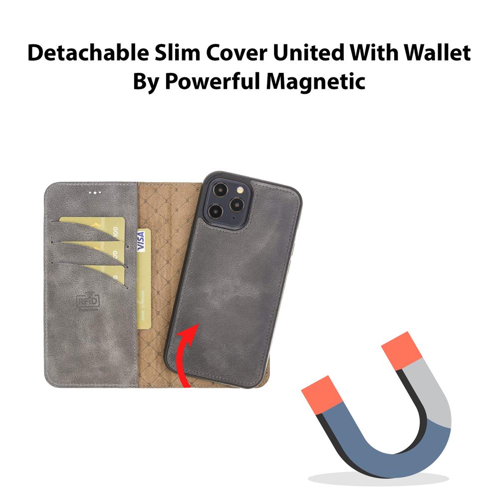 Magic Magnetic Detachable Leather Wallet Case for iPhone 12 Mini (5.4 –  saracleather