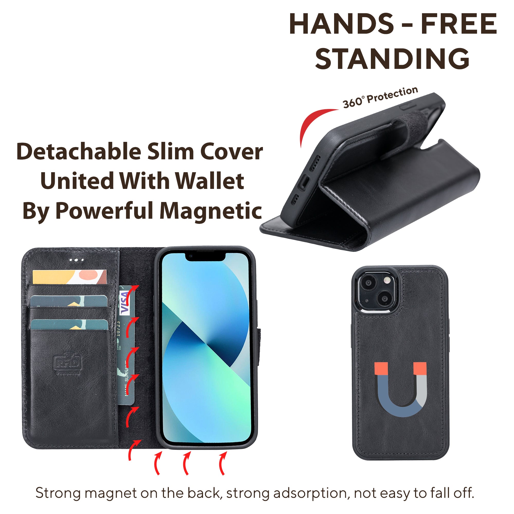 LupinnyLeather Leather Magnetic Detachable Wallet Case for iPhone 13 Mini (5.4") 12
