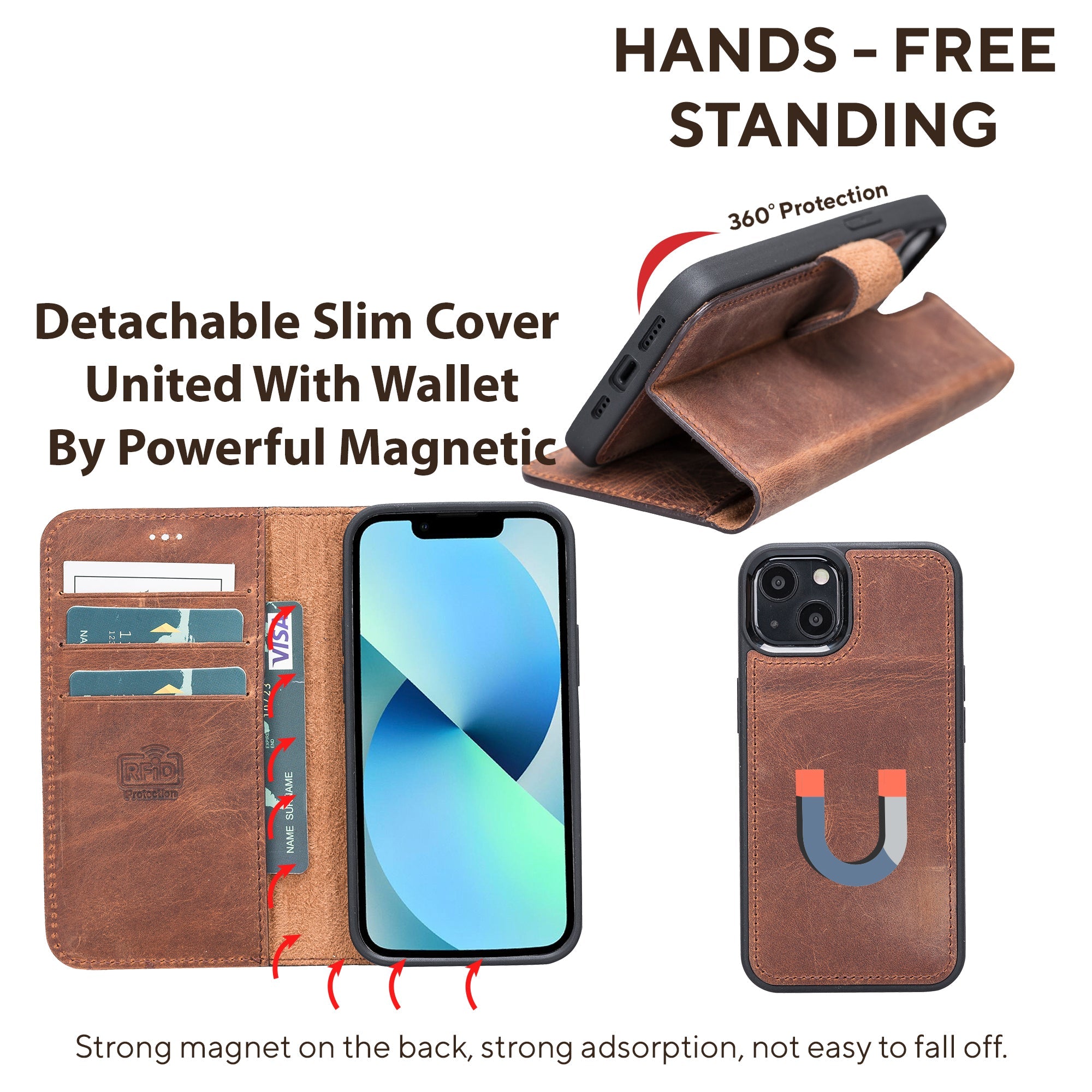LupinnyLeather Leather Magnetic Detachable Wallet Case for iPhone 13 Mini (5.4") 57