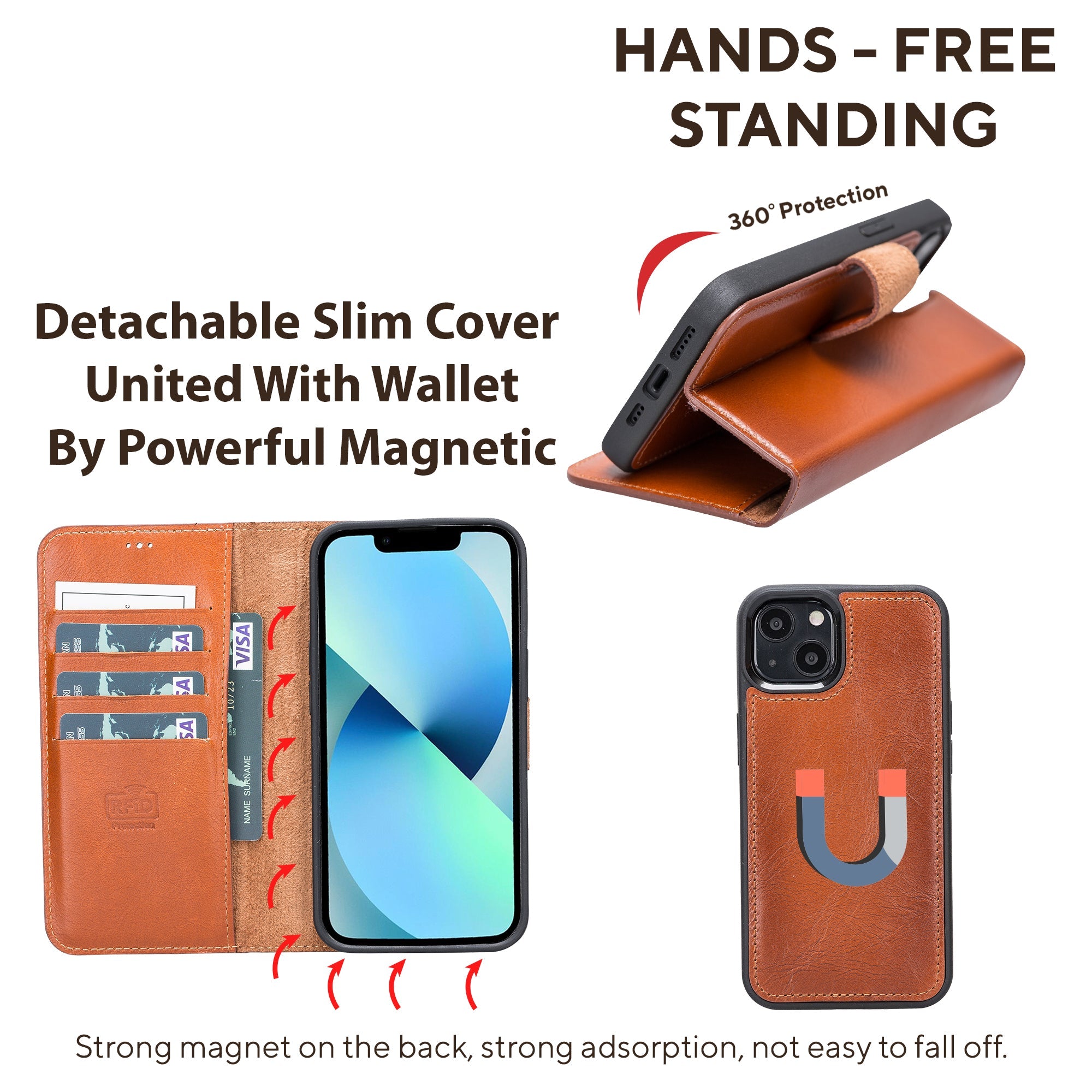 LupinnyLeather Leather Magnetic Detachable Wallet Case for iPhone 13 (6.1") 42