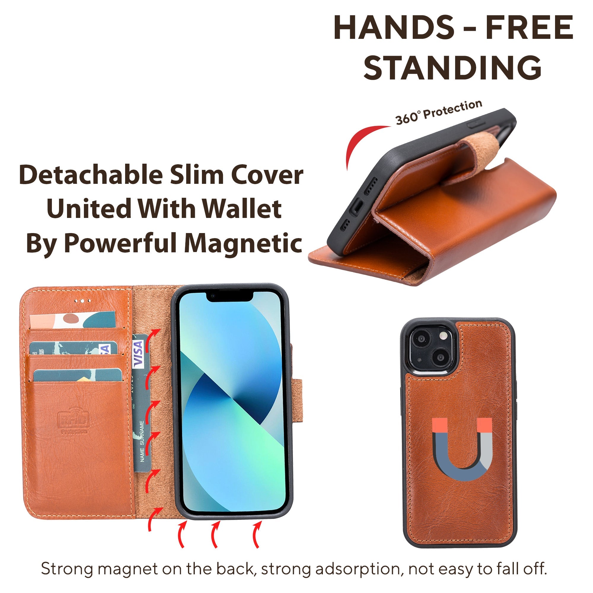 LupinnyLeather Leather Magnetic Detachable Wallet Case for iPhone 13 Mini (5.4") 42