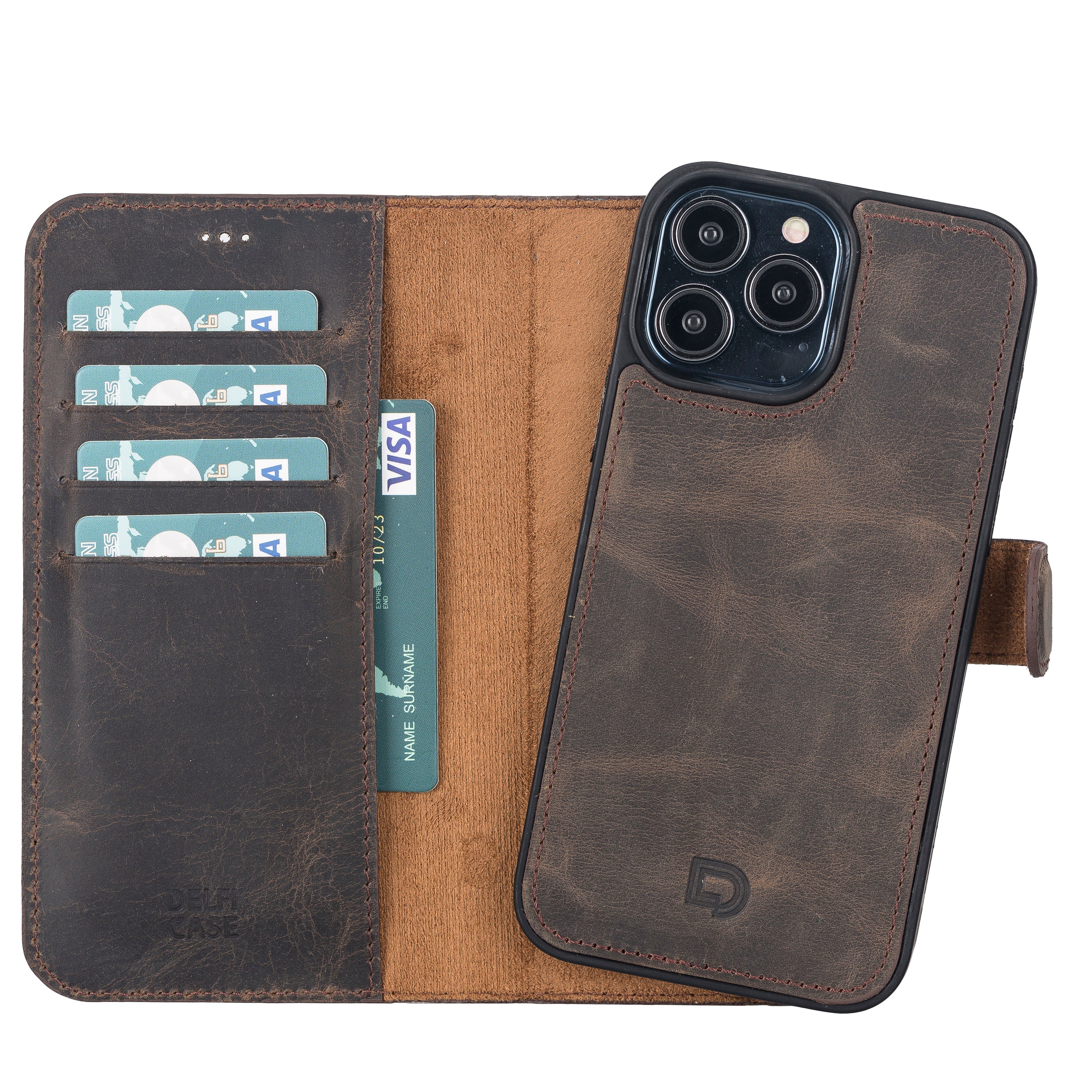 LupinnyLeather Brown Leather Magnetic Detachable Wallet Case for iPhone 13 Pro (6.1") 137
