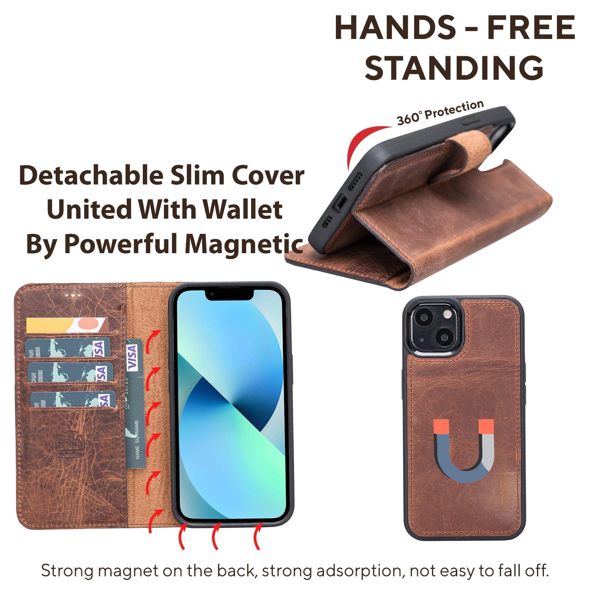 LupinnyLeather Leather Magnetic Detachable Wallet Case for iPhone 13 (6.1") 60