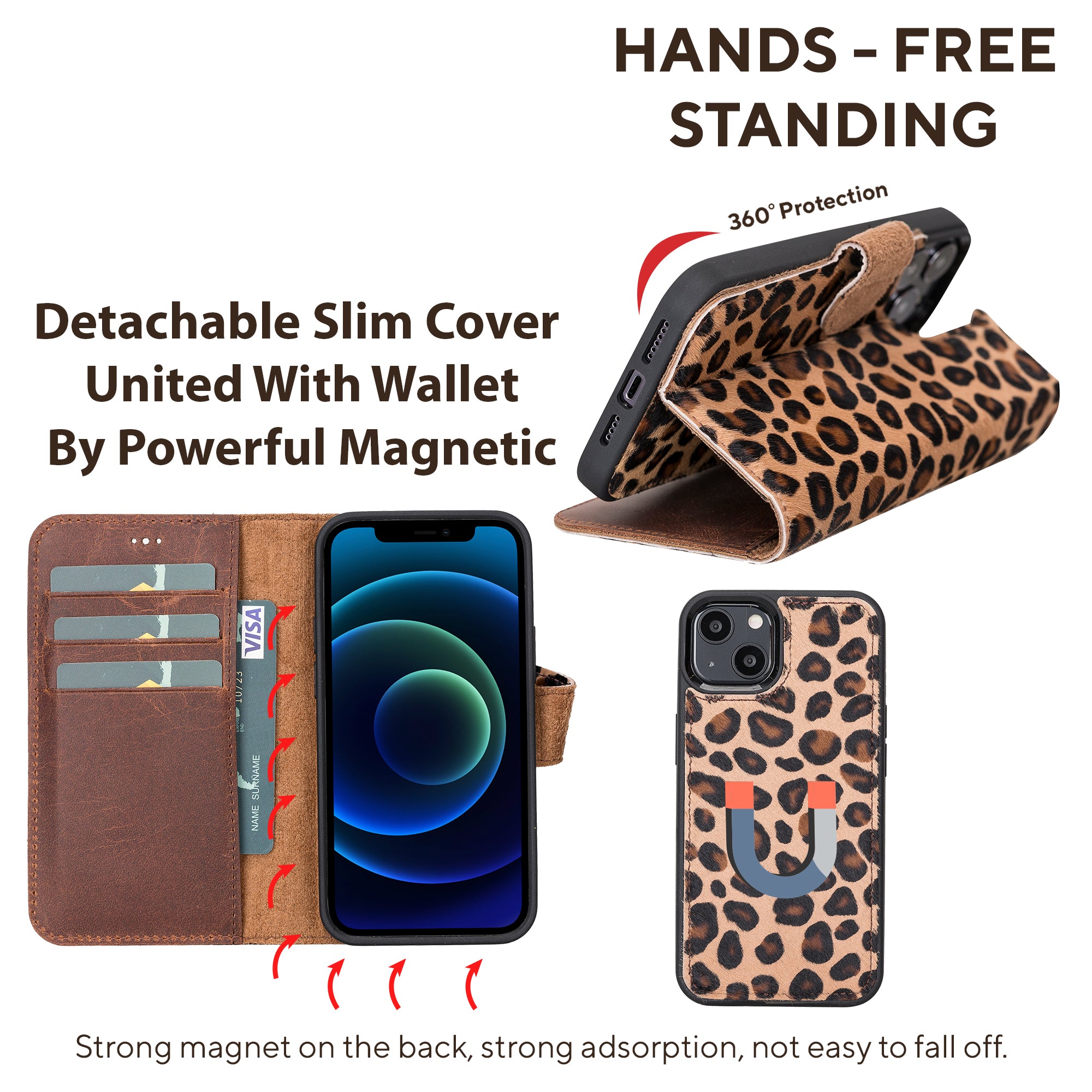Leather Wallet Case for iPhone 13 Mini Leopard 5