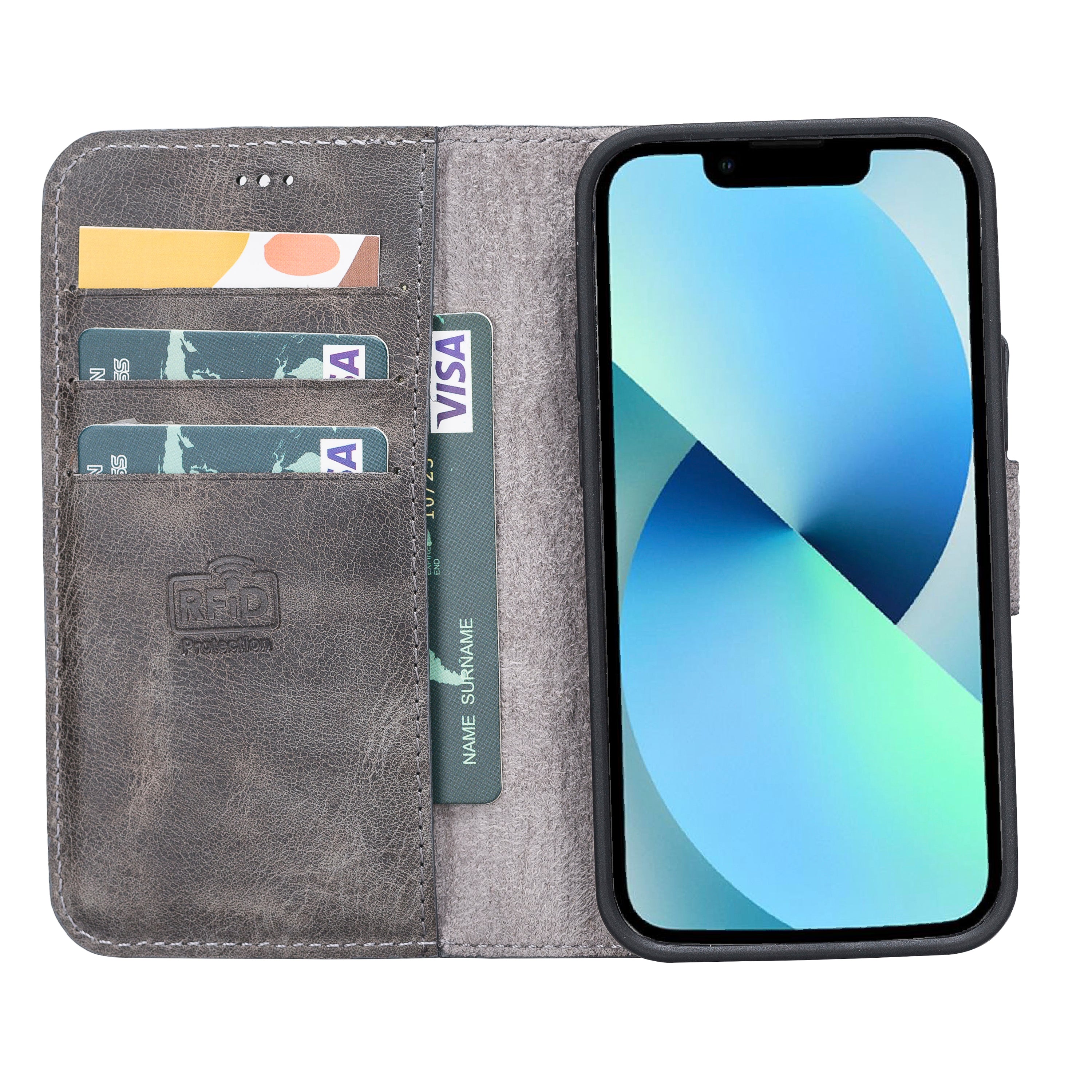 LupinnyLeather Leather Magnetic Detachable Wallet Case for iPhone 13 Mini (5.4") 16